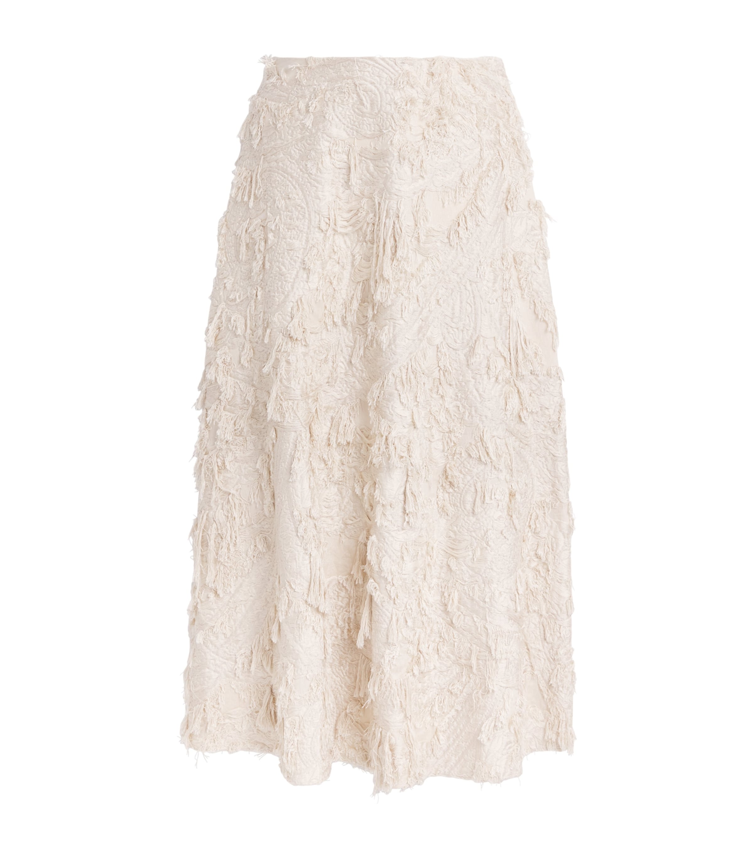 CAMILLA AND MARC Womens Jacquard Fringed Tundra Midi Skirt Stone