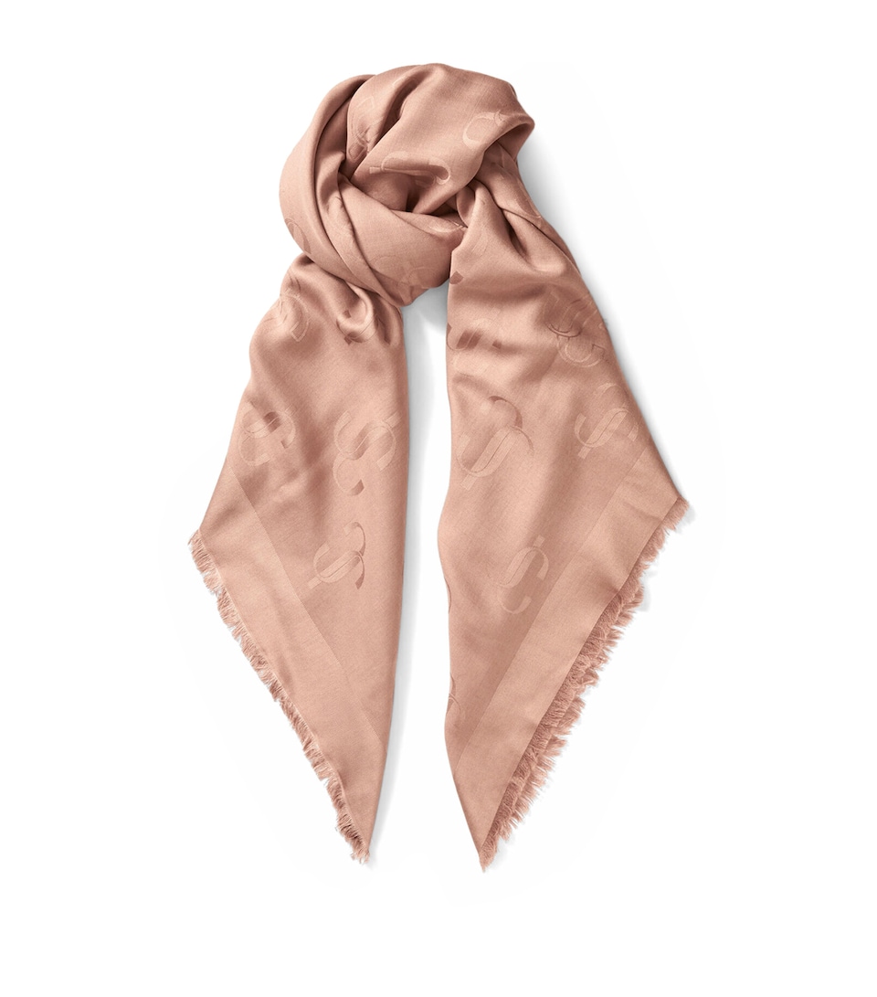 Jimmy Choo Emani Silk-Wool Logo Scarf Ballet Pink