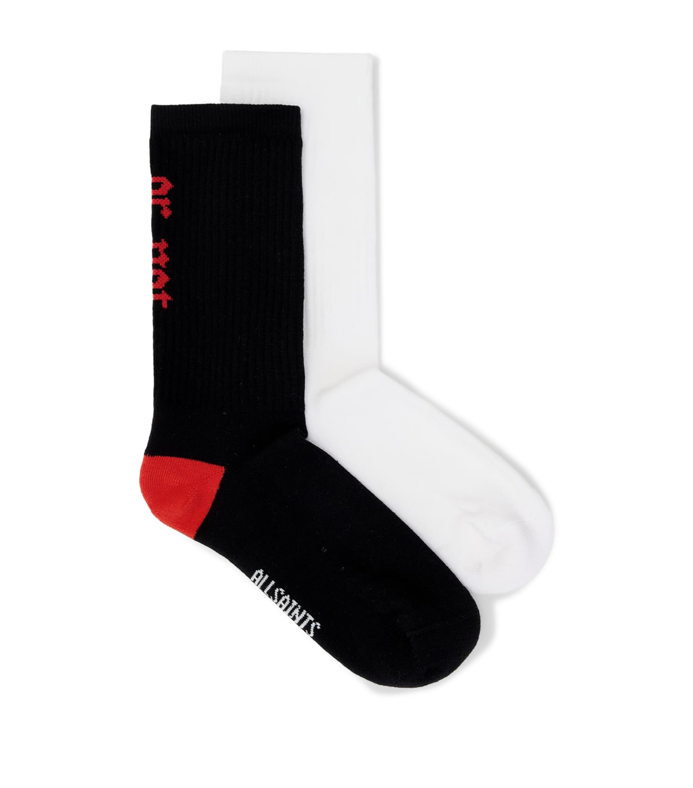 AllSaints Womens Organic Cotton-Blend Socks (Pack of 2) Black/white