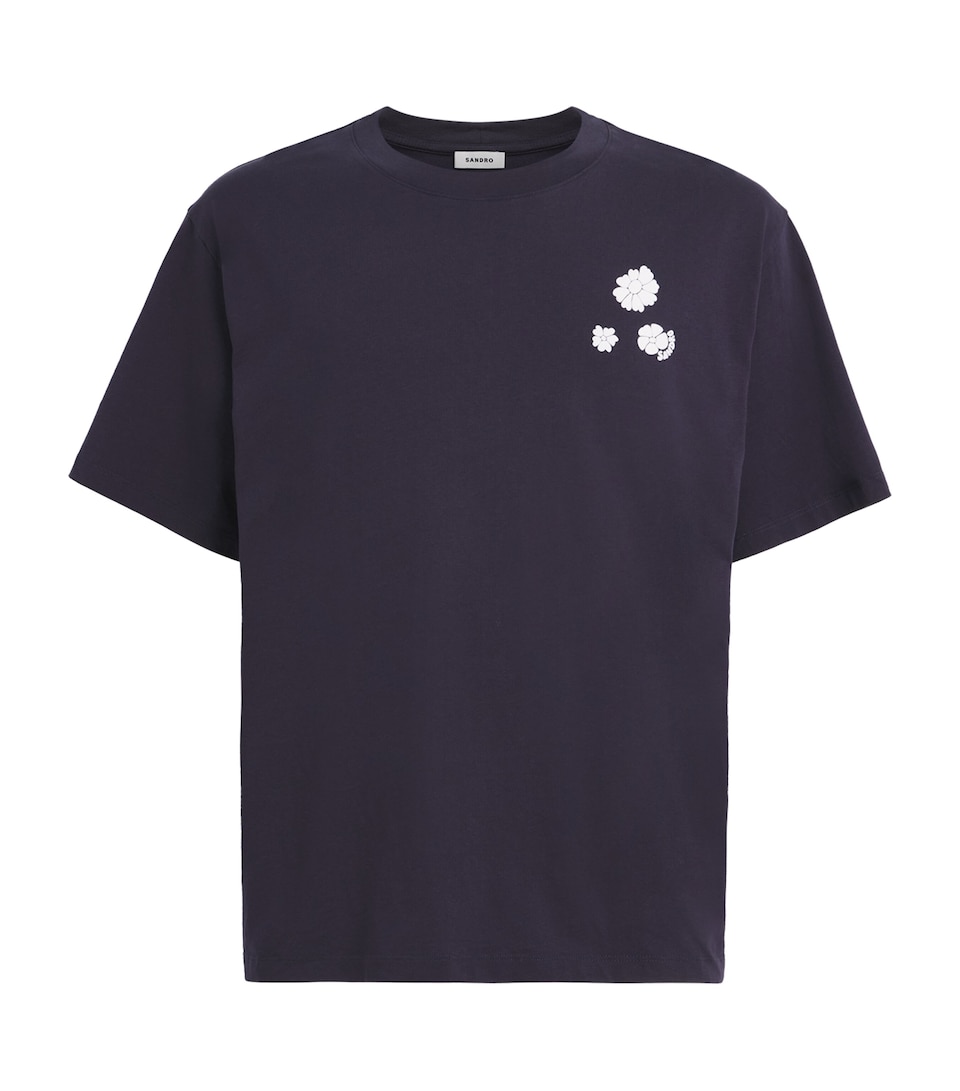 Sandro Paris Mens Cotton Flower Print T-Shirt Navy Blue