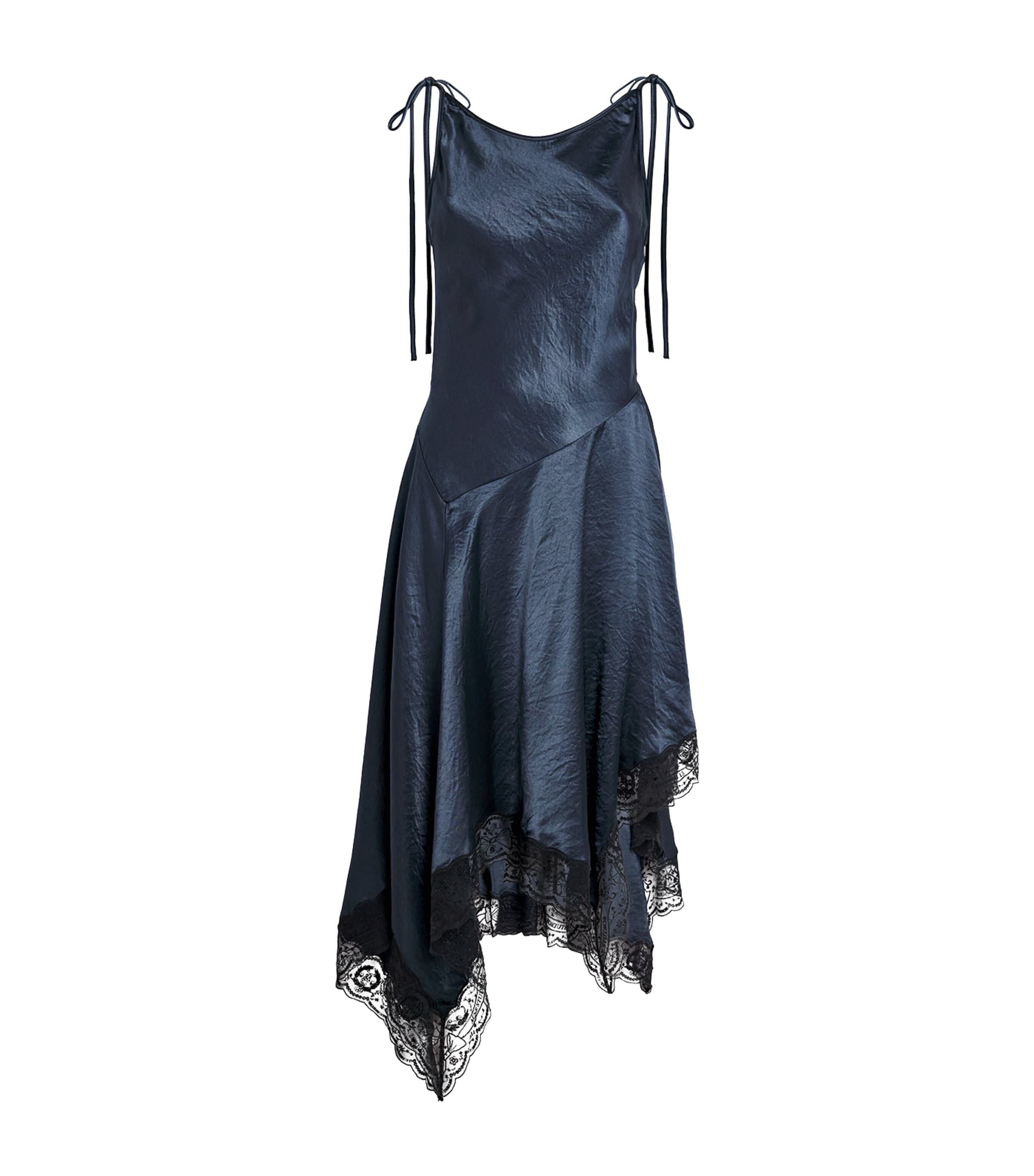 Satin Lace-Trim Midi Dress