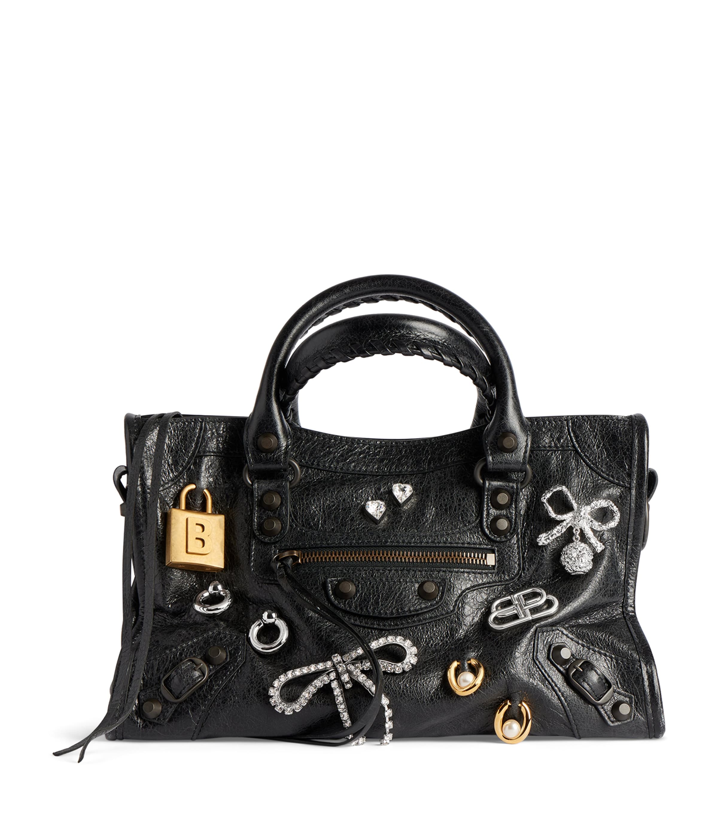 Balenciaga Small Lambskin Embellished Le City Top-Handle Bag