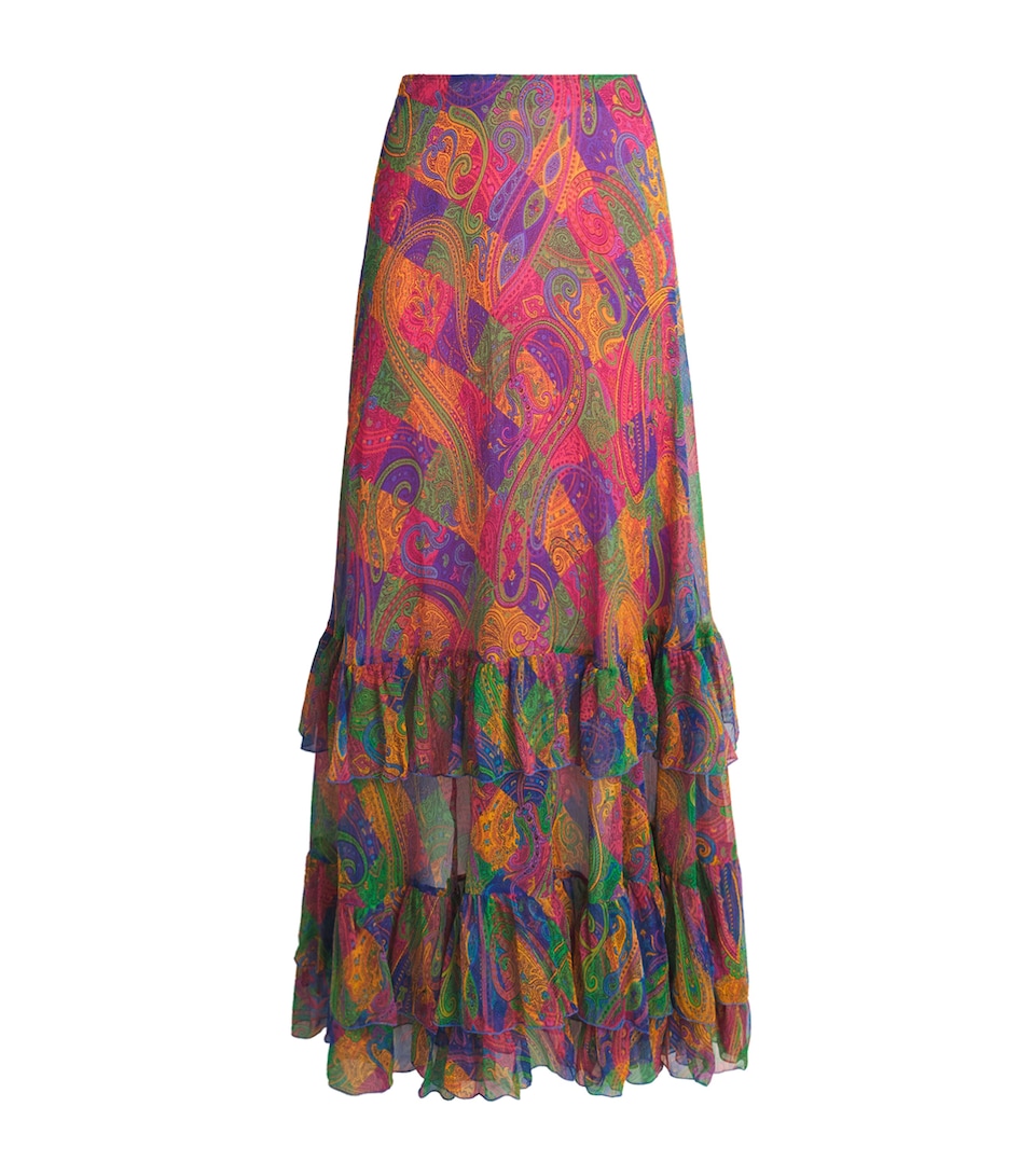 Silk Geometric Paisley-Motif Midi Skirt