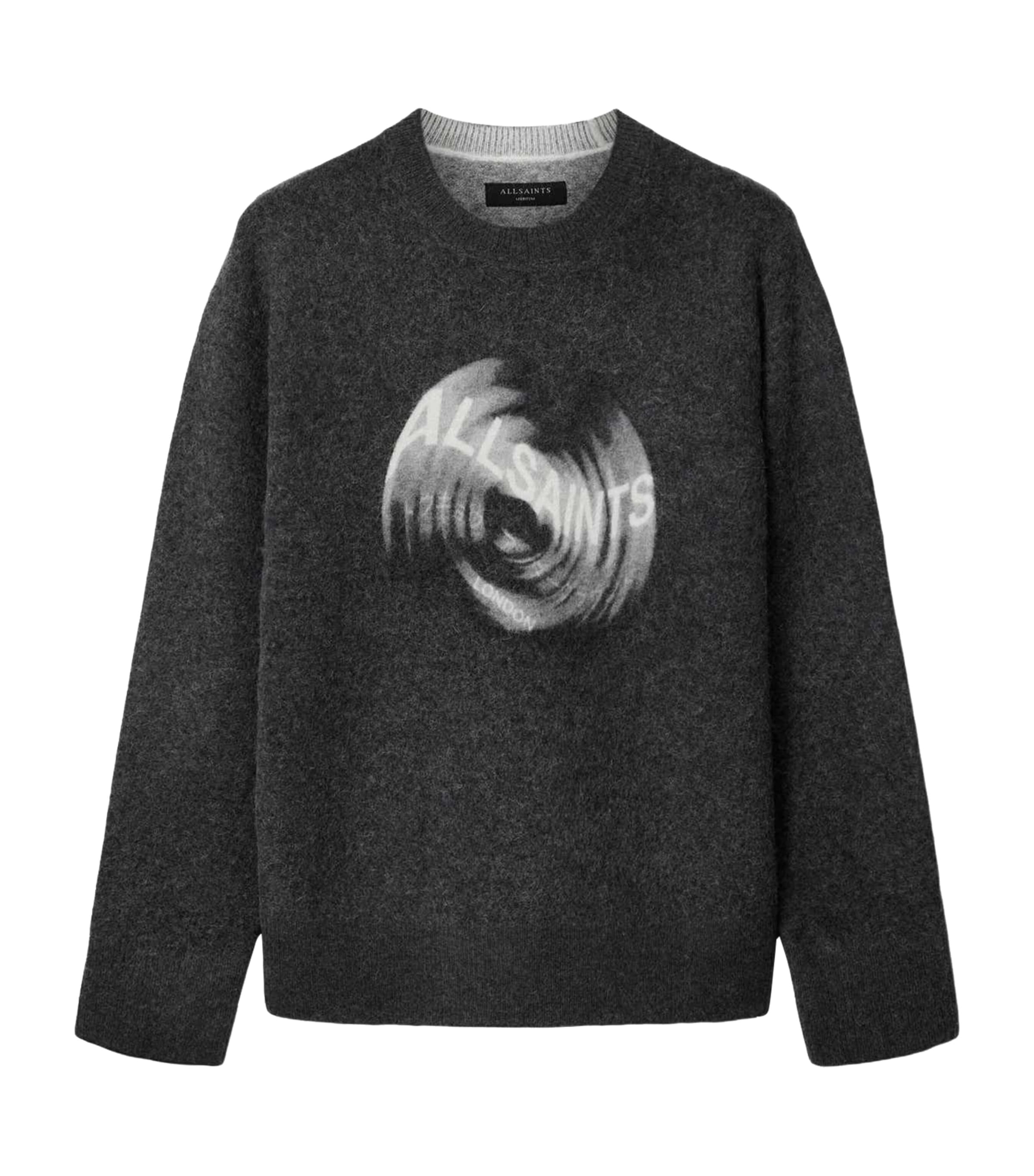 AllSaints Mens Alpaca-Wool-Blend Spinnin Sweater Washed Black