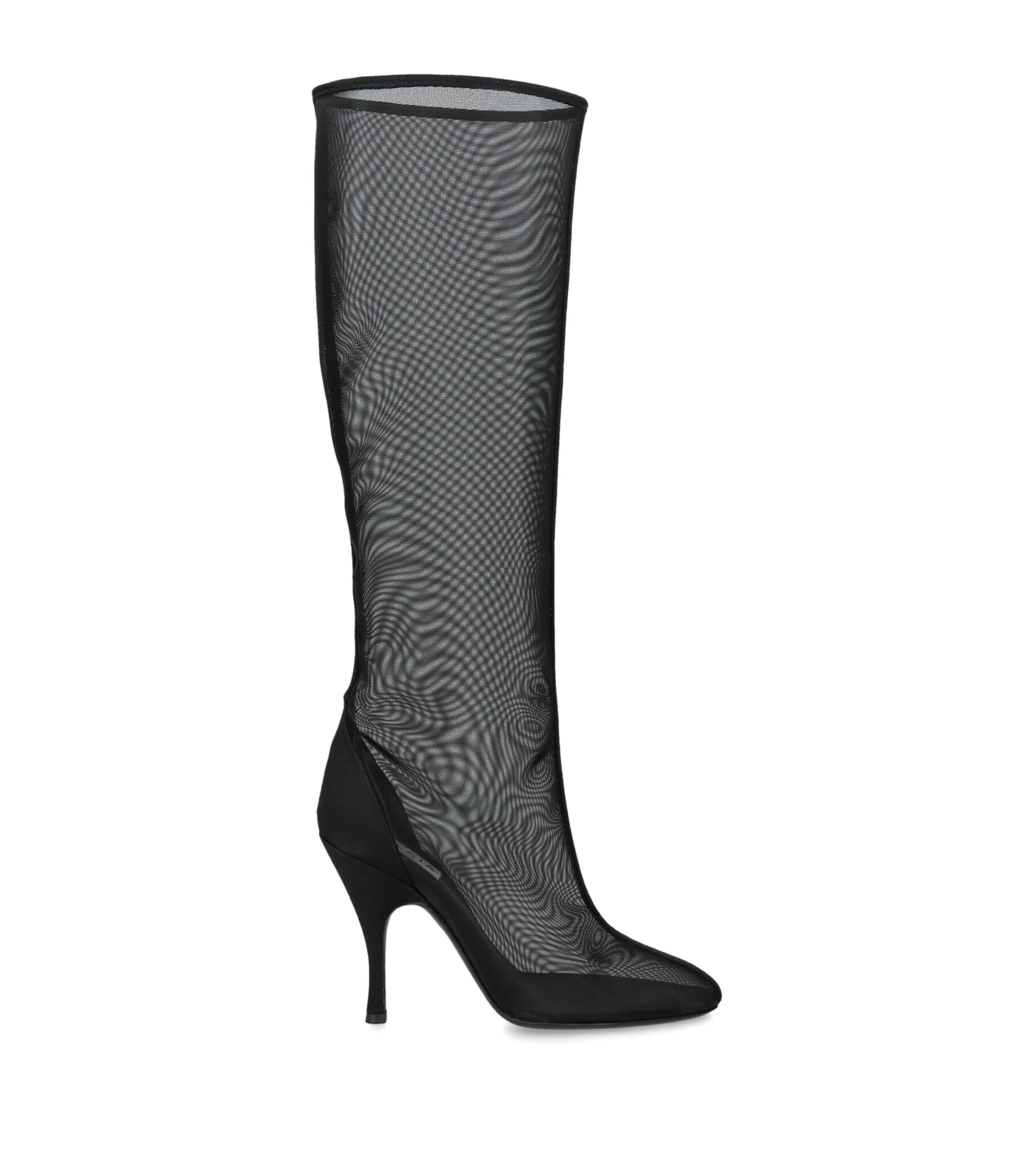 Alaïa Mesh Heeled Knee Boots 100 Black