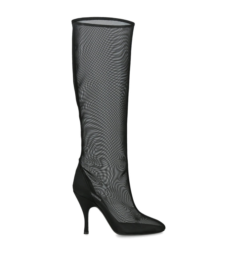 Alaïa Mesh Heeled Knee Boots 100 Black