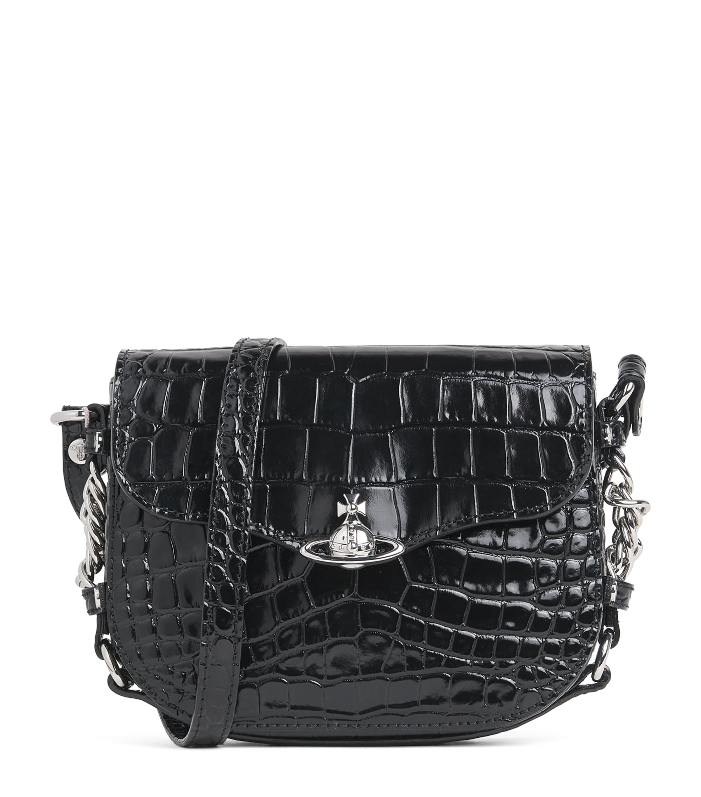 Vivienne Westwood Croc-Embossed Leather Hunter Cross-Body Bag Black