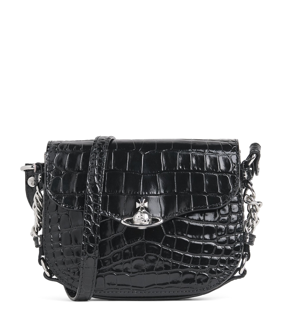 Vivienne Westwood Croc-Embossed Leather Hunter Cross-Body Bag Black