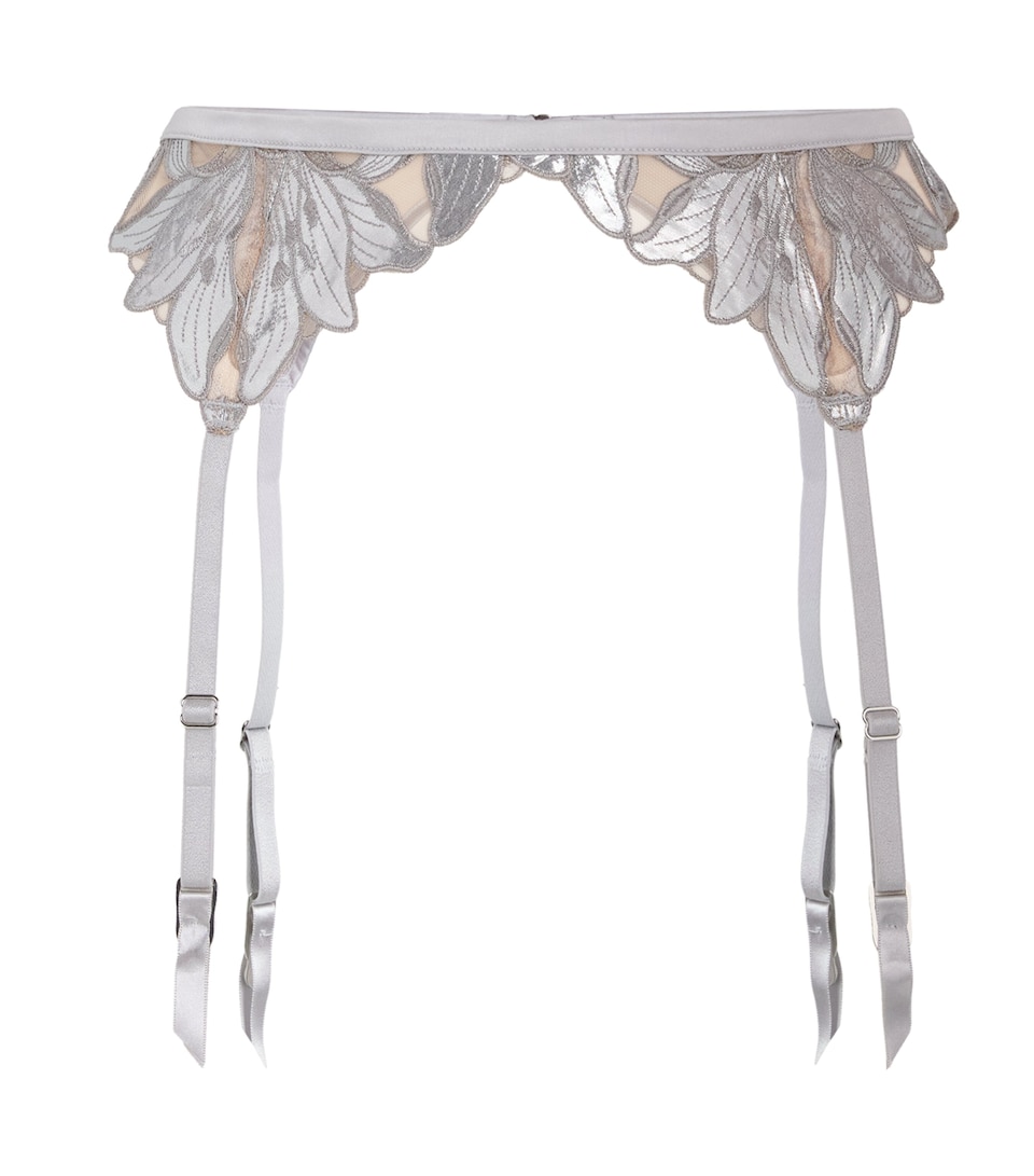Fleur Du Mal Womens Embroidered Lily Suspender Belt Platinum