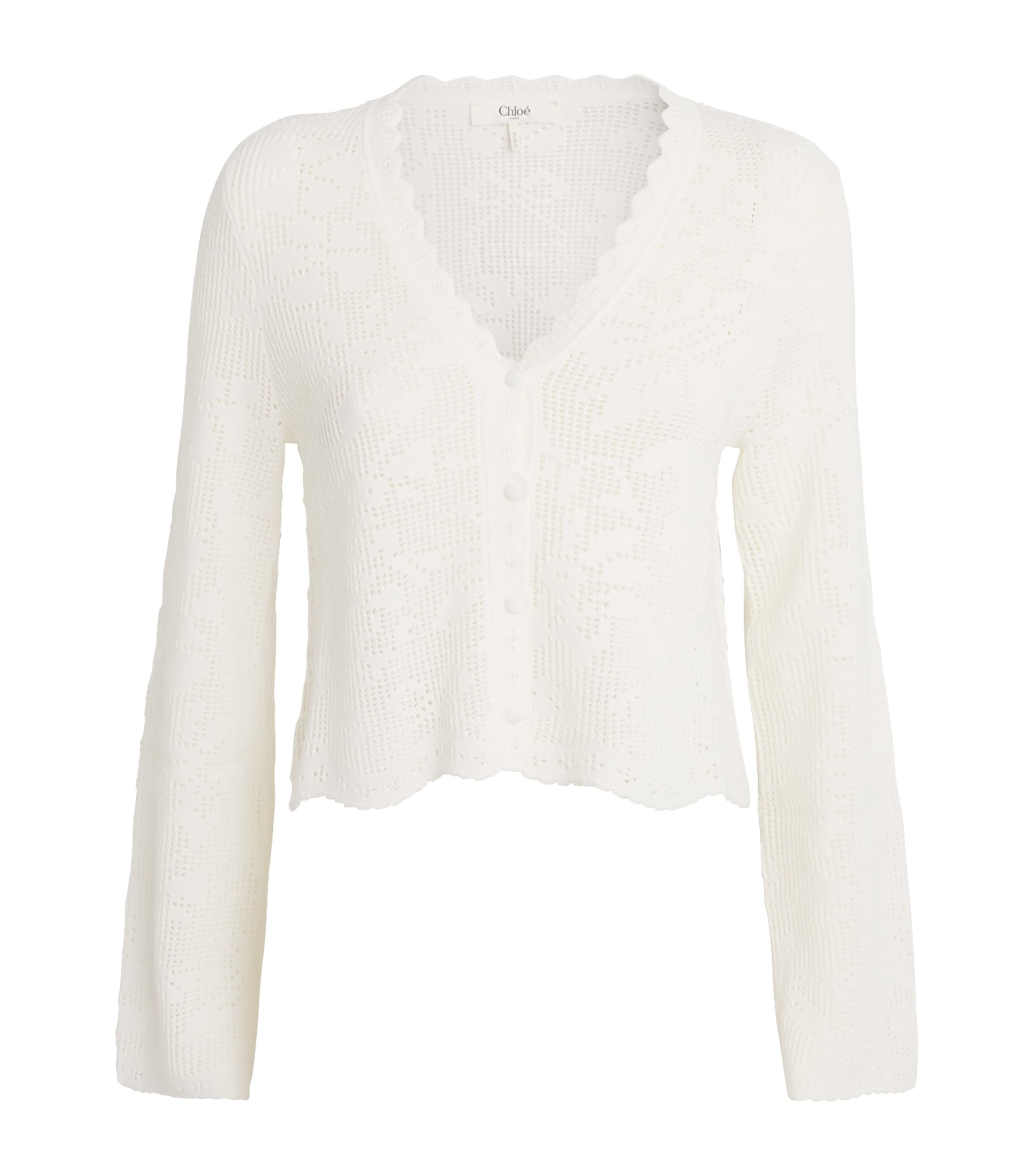 Chloé Womens Pointelle Knit Cardigan White