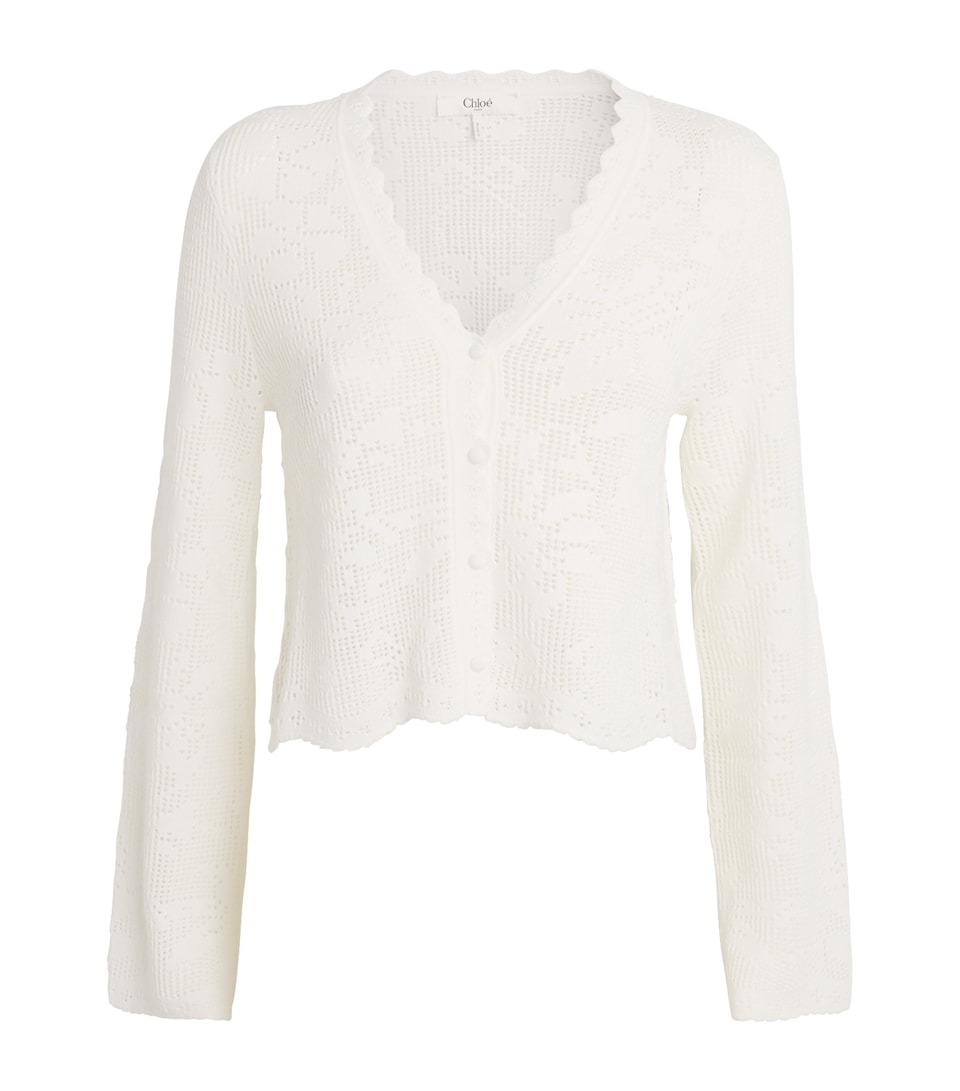 Chloé Womens Pointelle Knit Cardigan White