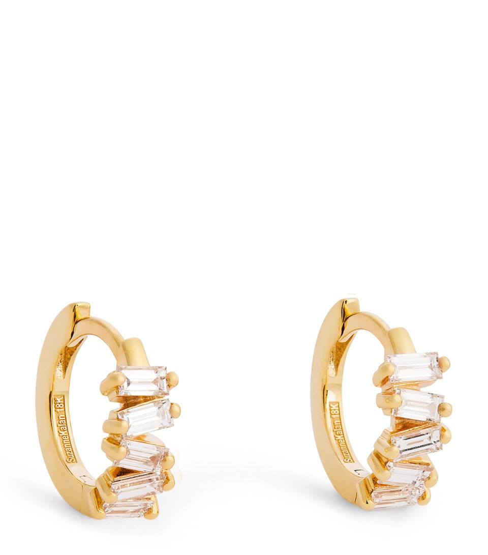 Suzanne Kalan Yellow Gold and Diamond Bold Huggie Earrings Yg/wd