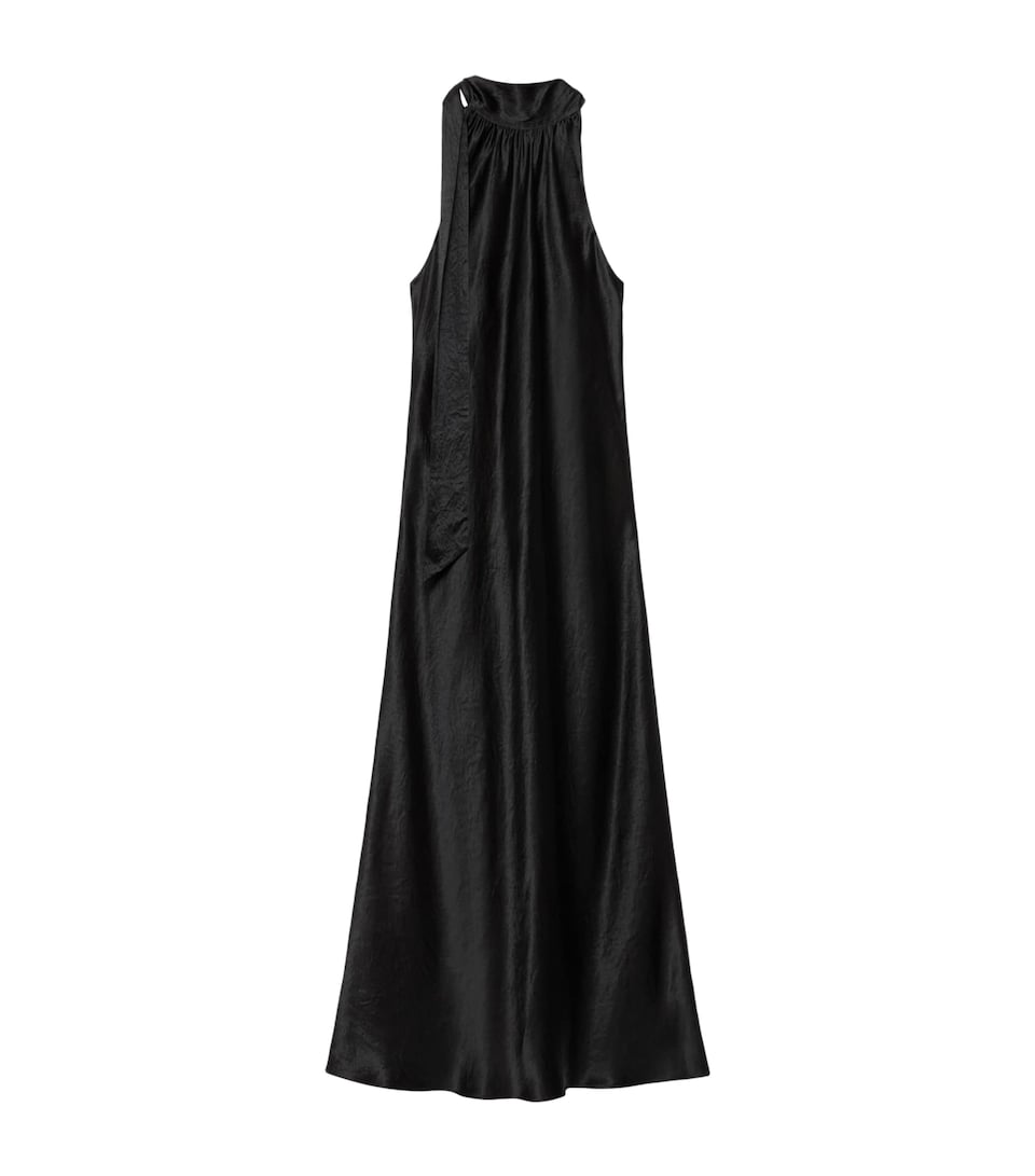 AllSaints Womens Satin Beril Midi Dress Black Sheen
