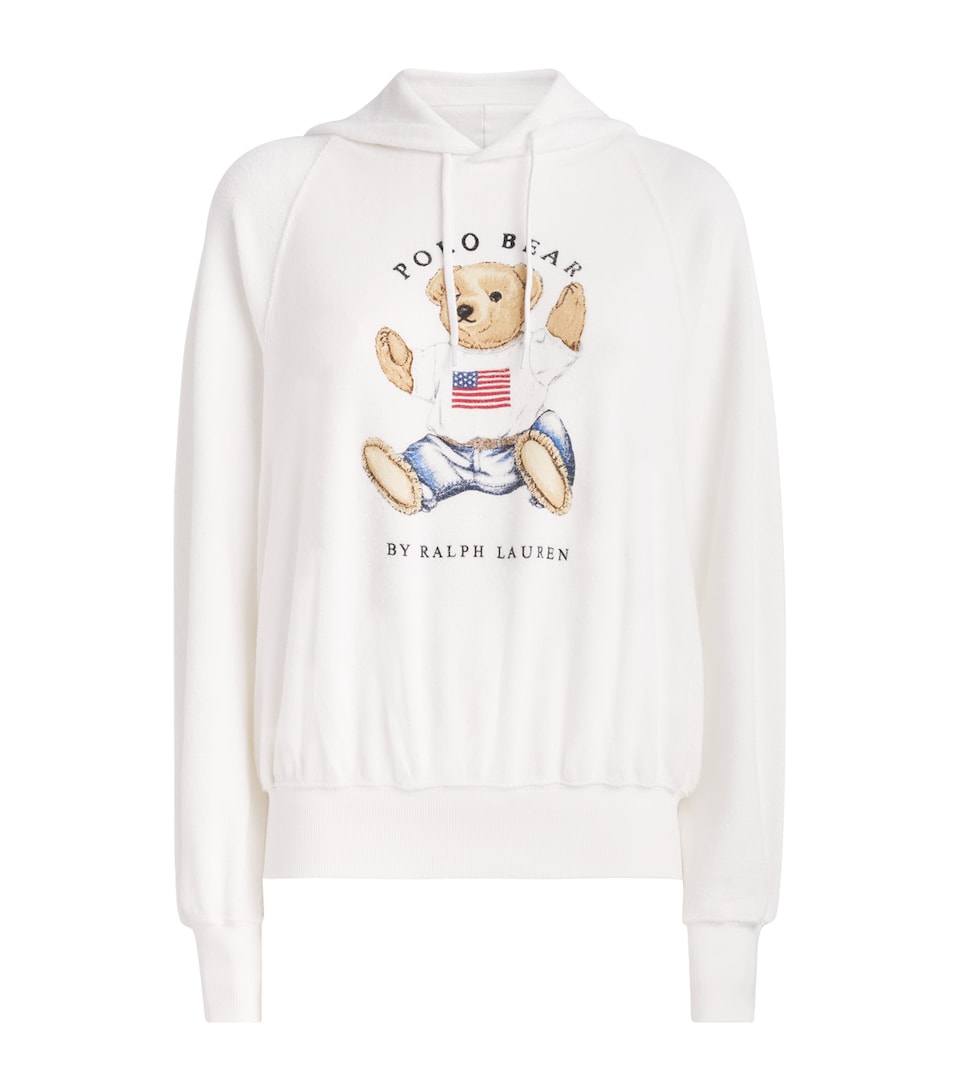 Polo Ralph Lauren Womens Micro-Towelling Sitting Polo Bear Hoodie White