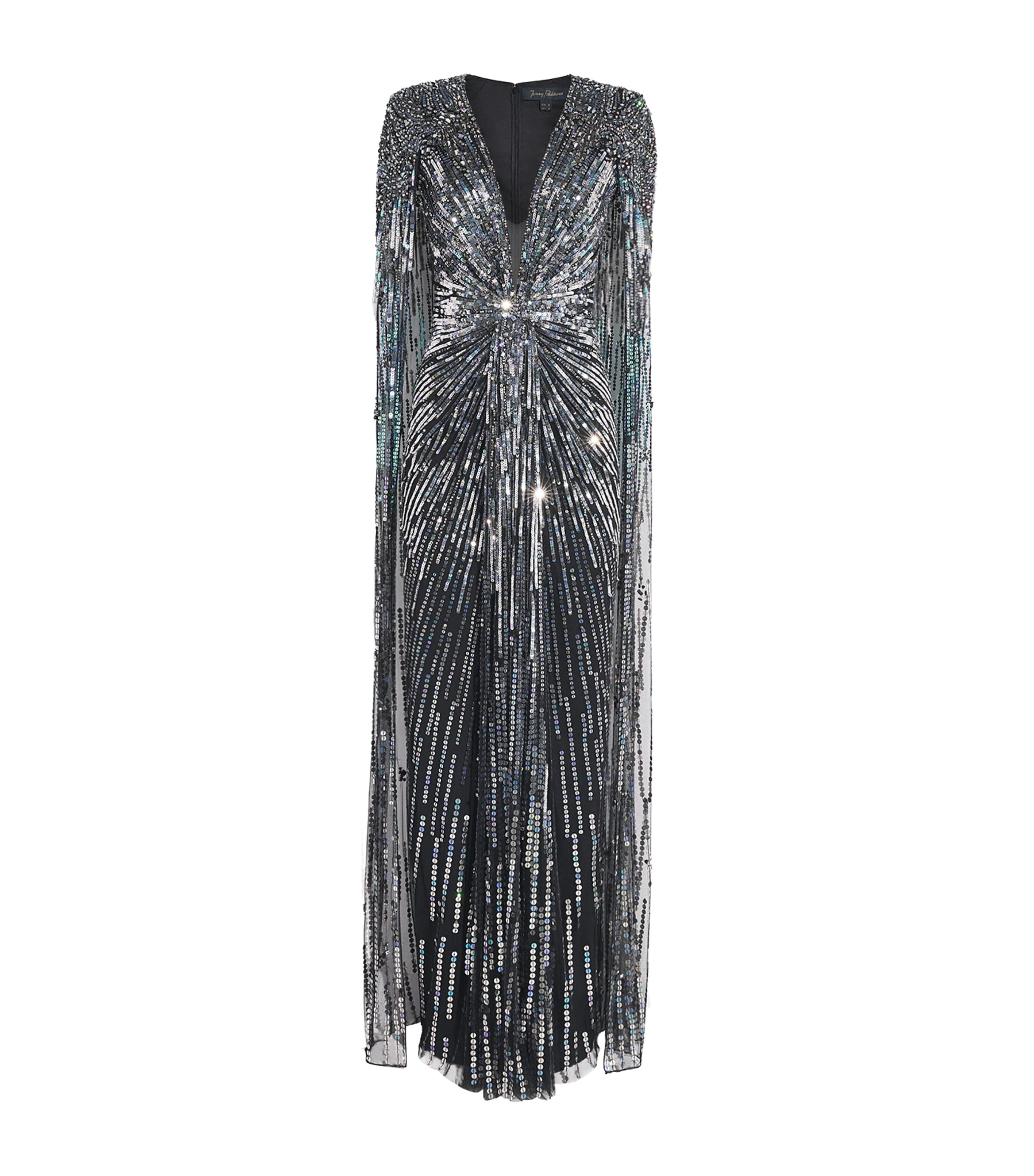 Jenny Packham Womens Gold Rush Cape Gown Liquorice Bding