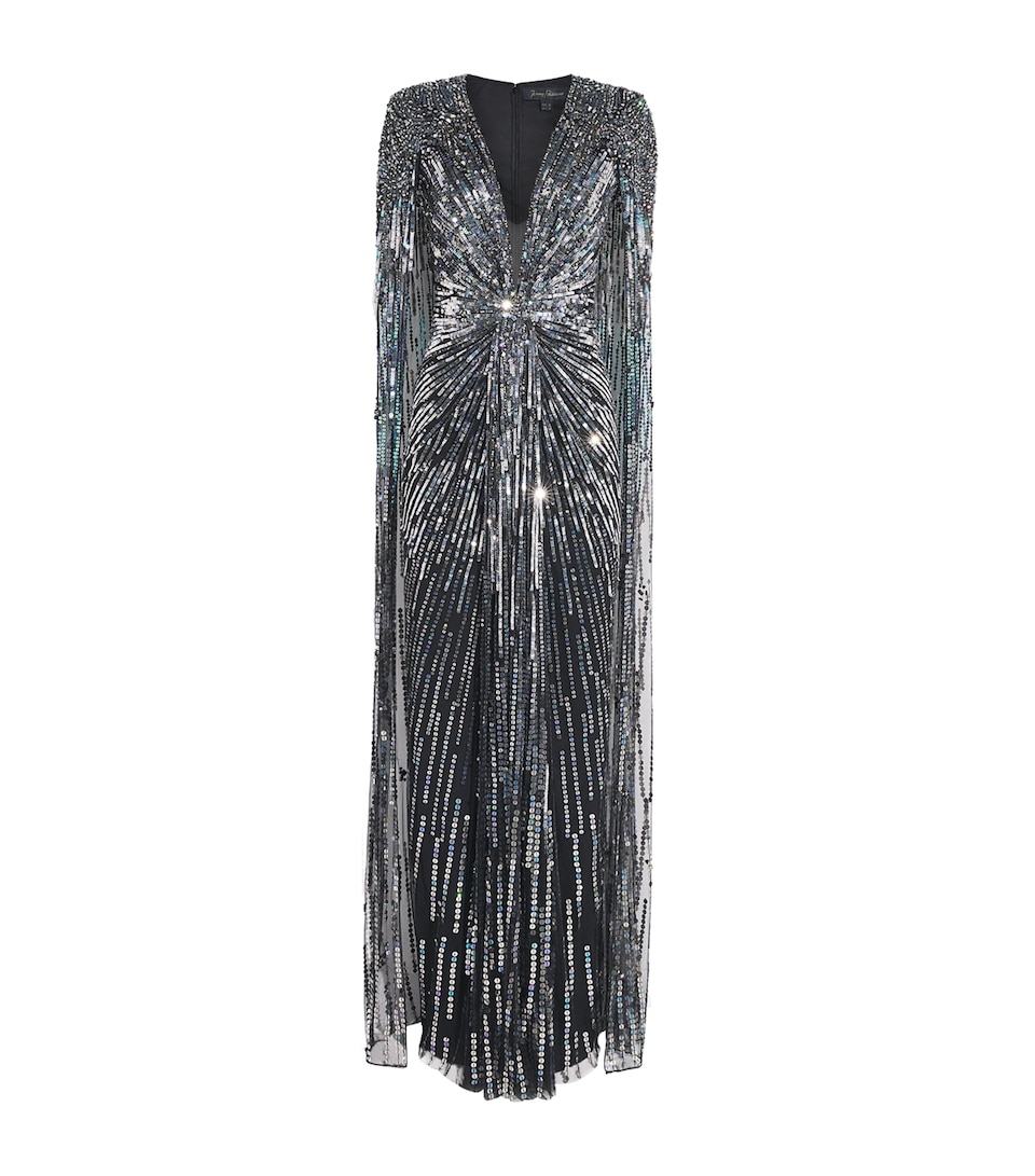 Jenny Packham Womens Gold Rush Cape Gown Liquorice Bding