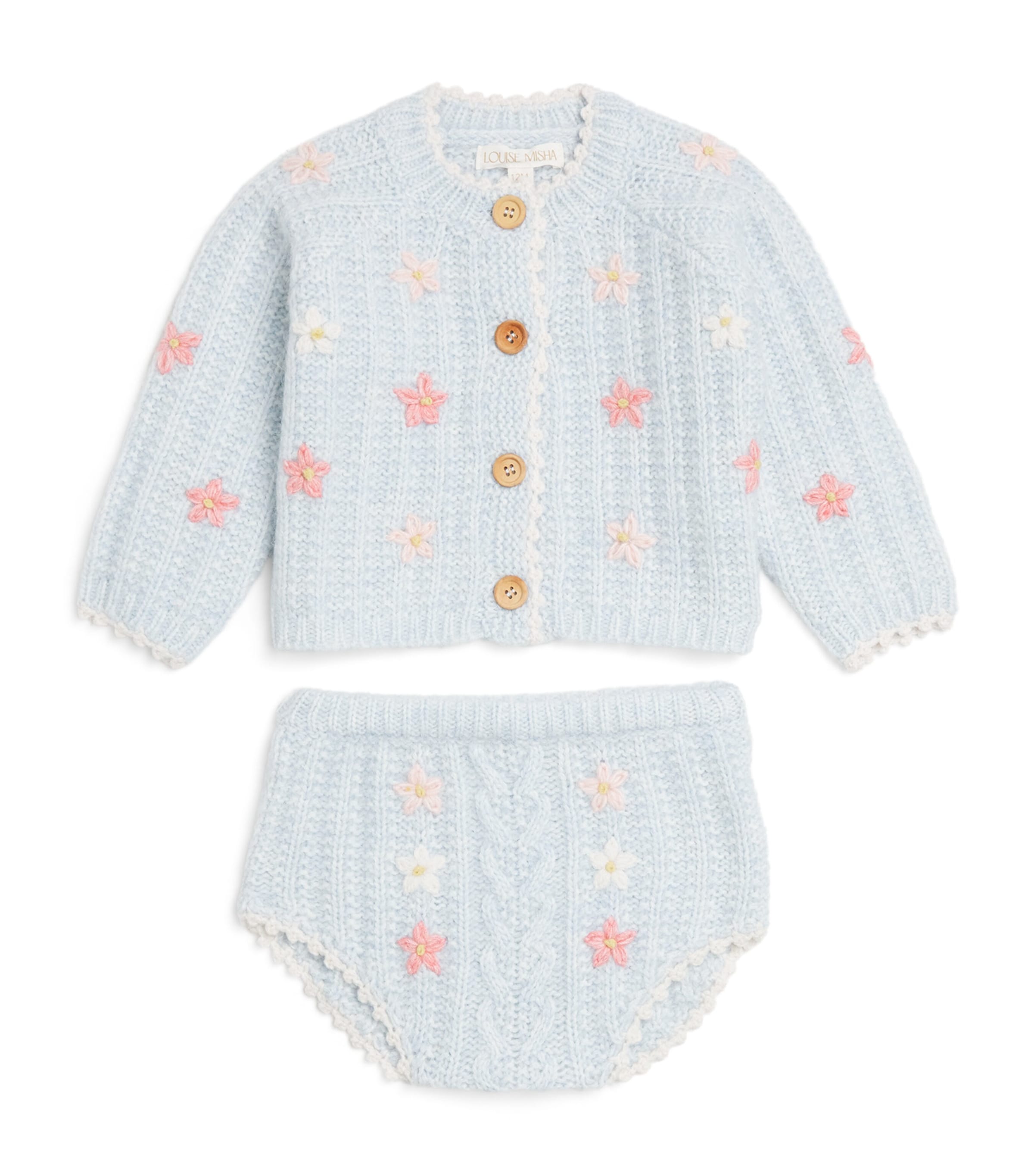 Louise Misha Knitted Mony Cardigan and Bloomers (6-24 Months) Cloud