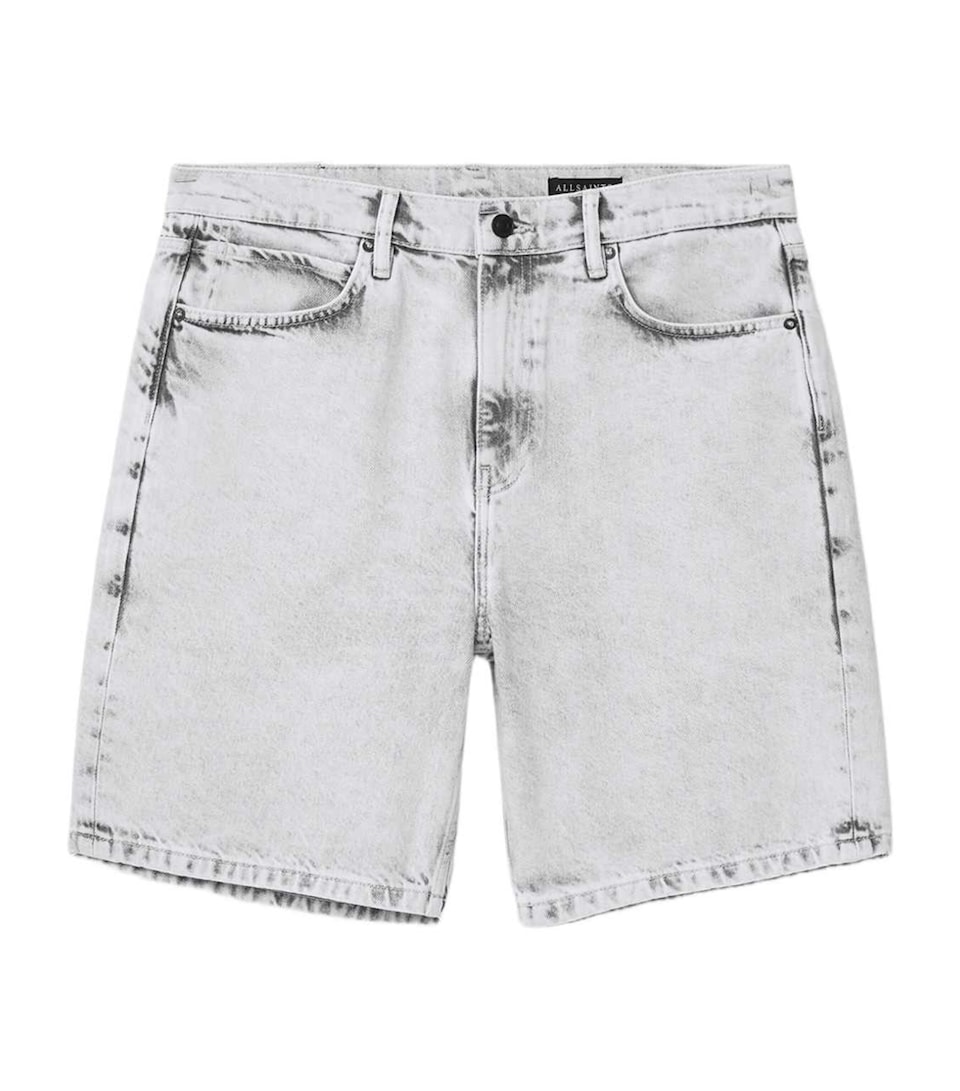 AllSaints Mens Lenny Straight Denim Shorts Bleached Grey