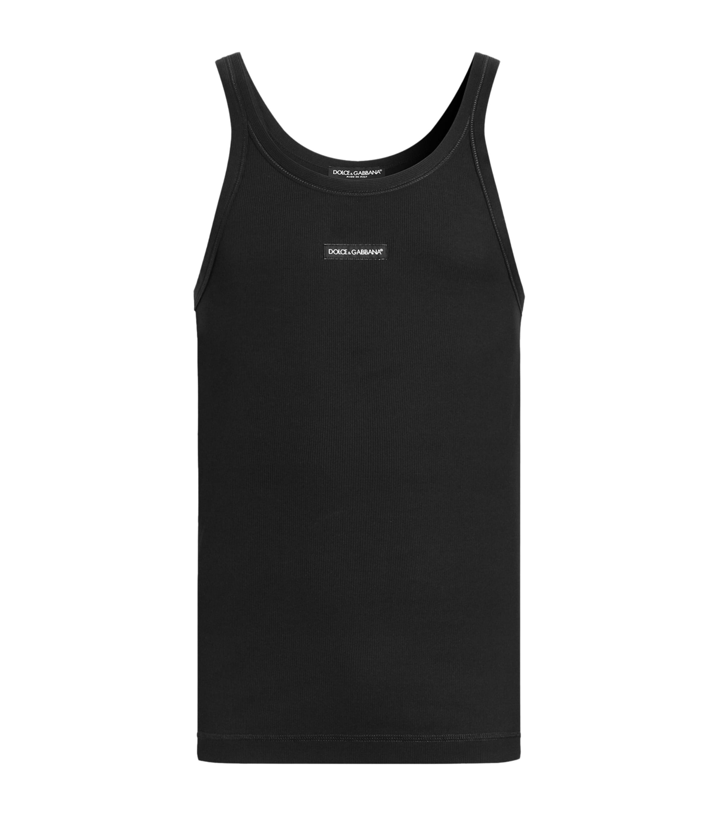 Dolce&Gabbana Mens Cotton Ribbed Logo Tank Top Ebon