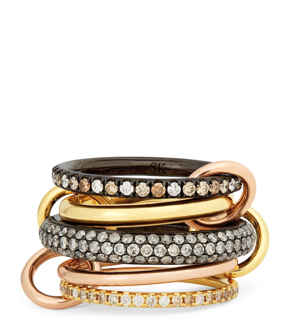 Spinelli Kilcollin Mixed Gold, Black Rhodium-Plated Silver and Diamond Leo Ring (Size 6.5)