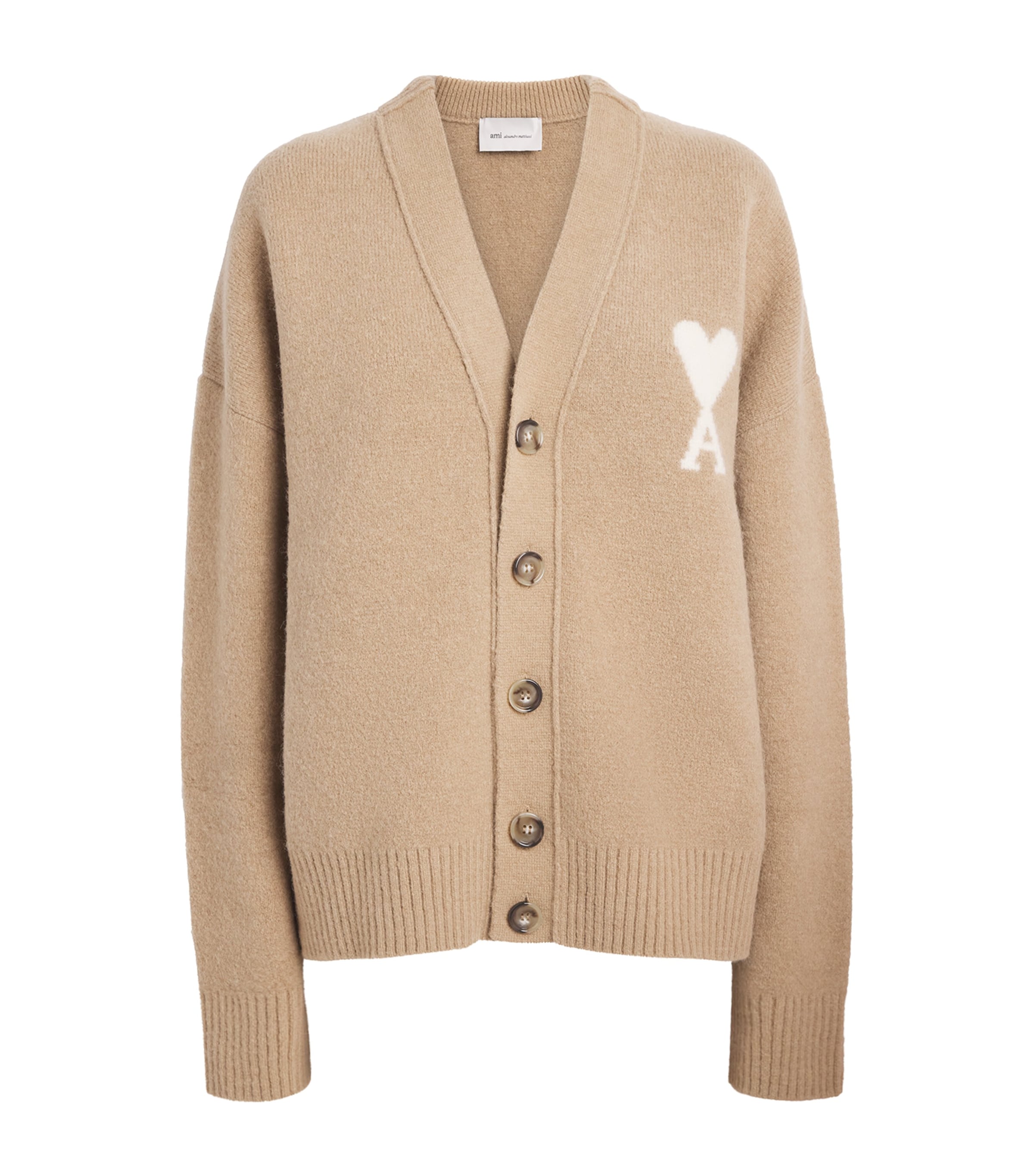 AMI Paris Womens Alpaca-Wool-Blend Ami de Coeur Cardigan Beige Mastic/ecru