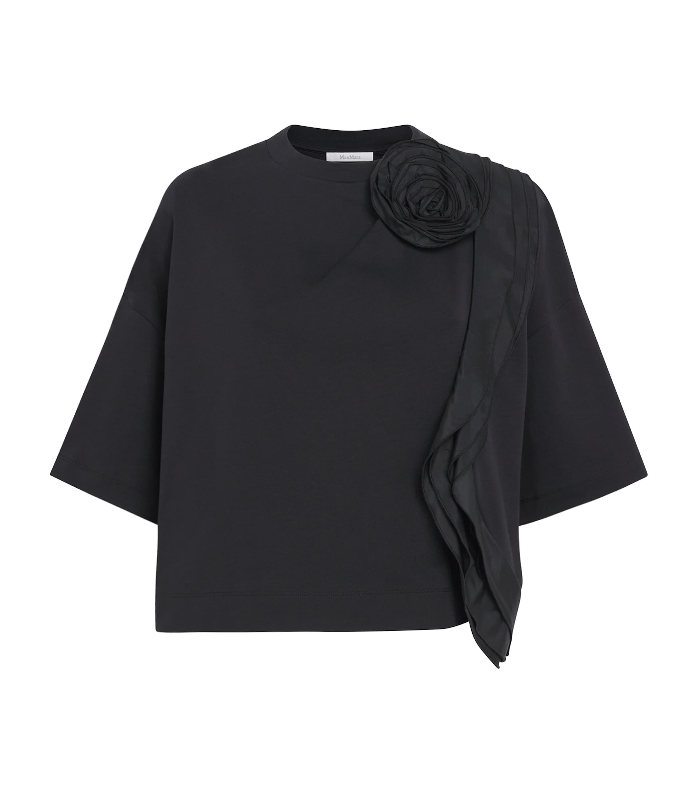Max Mara Womens Cotton Floral Appliqué T-Shirt Black