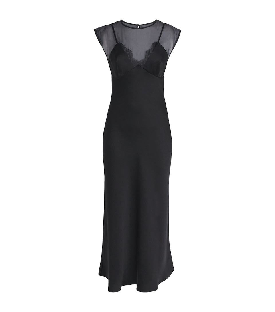 Satin Organza-Trim Midi Dress