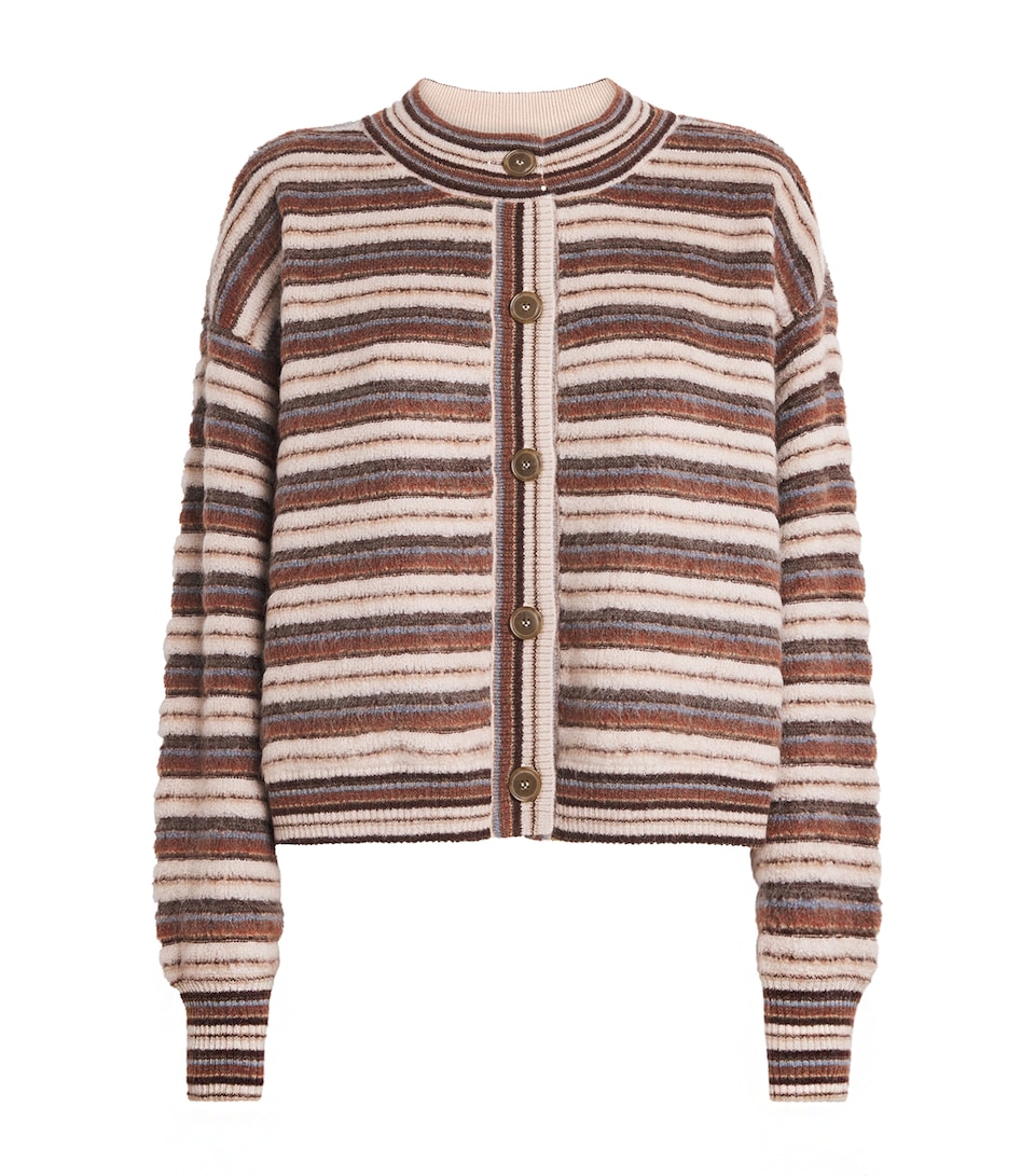 FRAME Womens Mohair-Blend The Femme Stripe Cardigan Sky Blu Multi Stripe