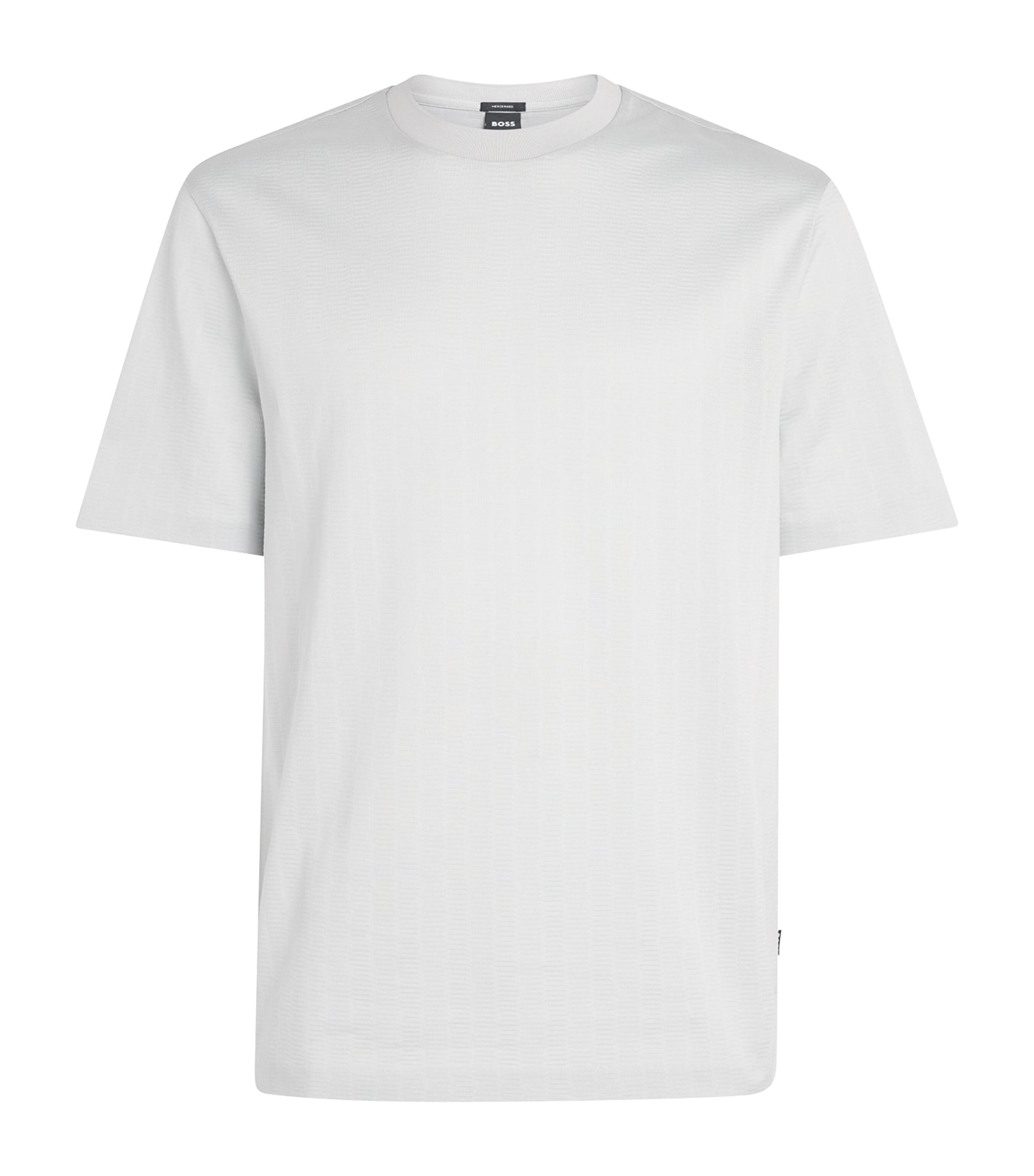 BOSS Mens Cotton Jacquard T-Shirt Open Blue