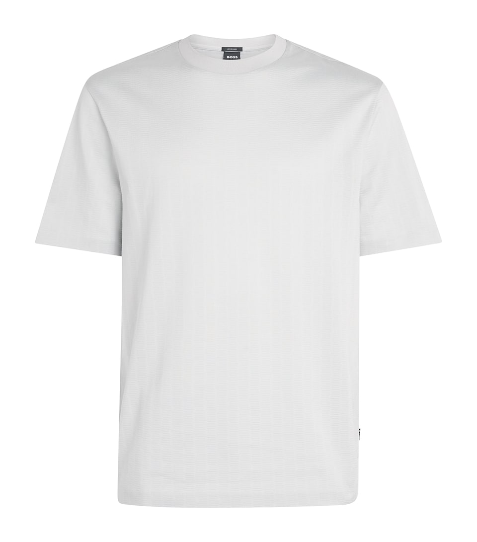 BOSS Mens Cotton Jacquard T-Shirt Open Blue