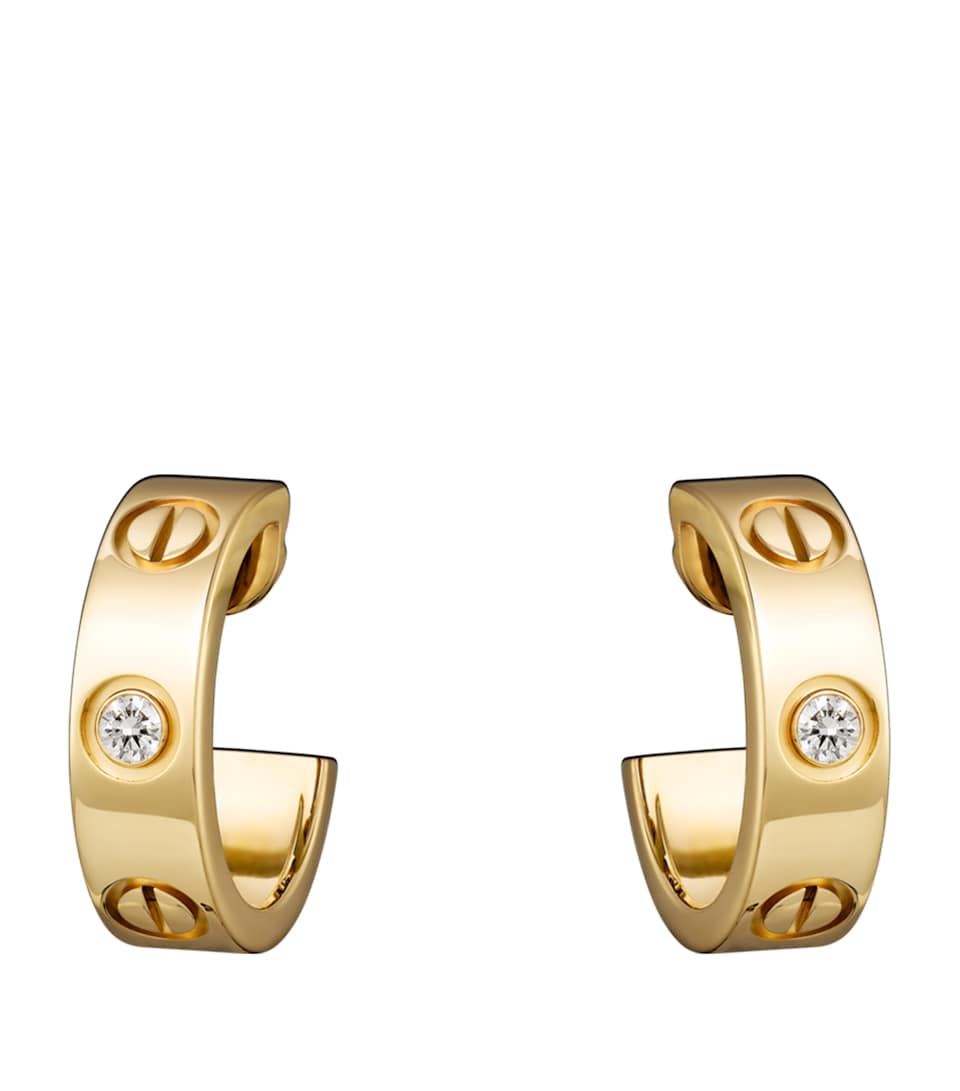 Yellow Gold and Diamond LOVE Hoop Earrings