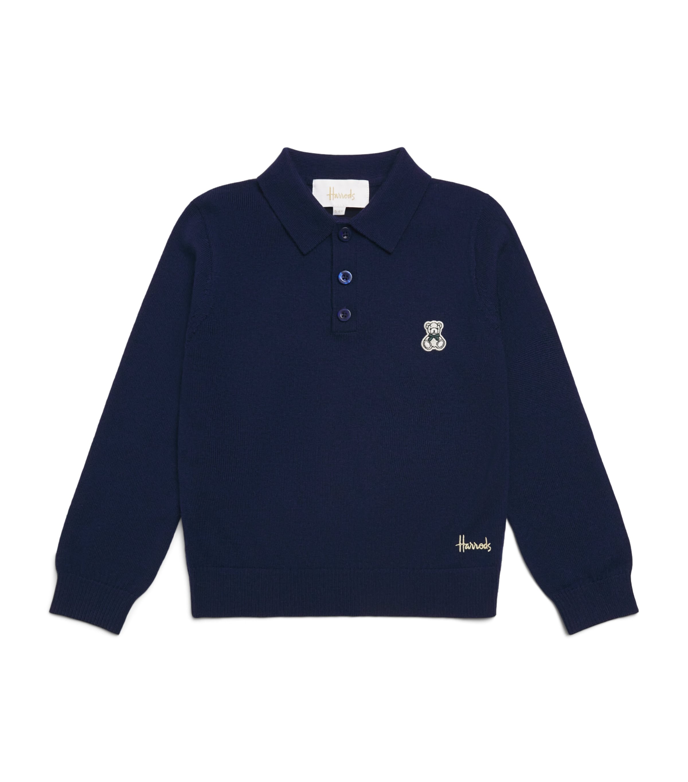 Harrods Wool Long-Sleeve Polo Shirt (2-8 Years) Navy