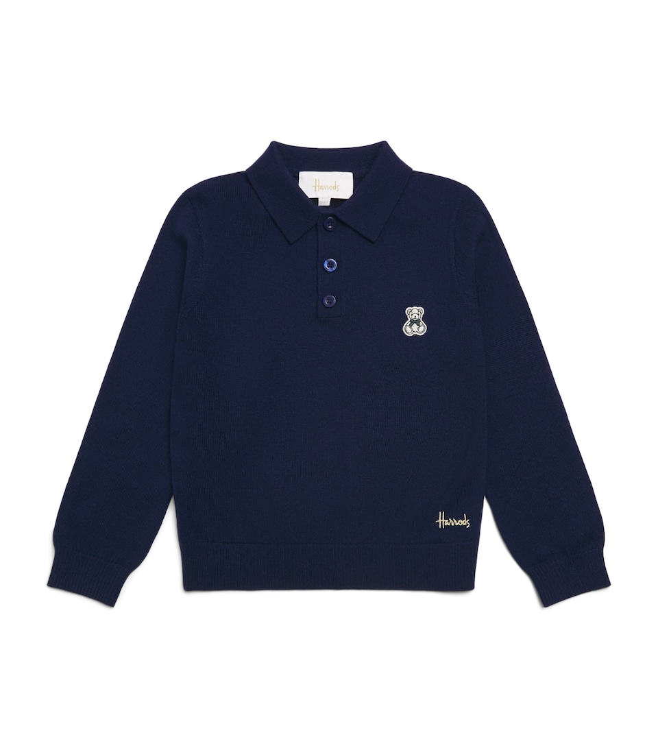 Harrods Wool Long-Sleeve Polo Shirt (2-8 Years) Navy
