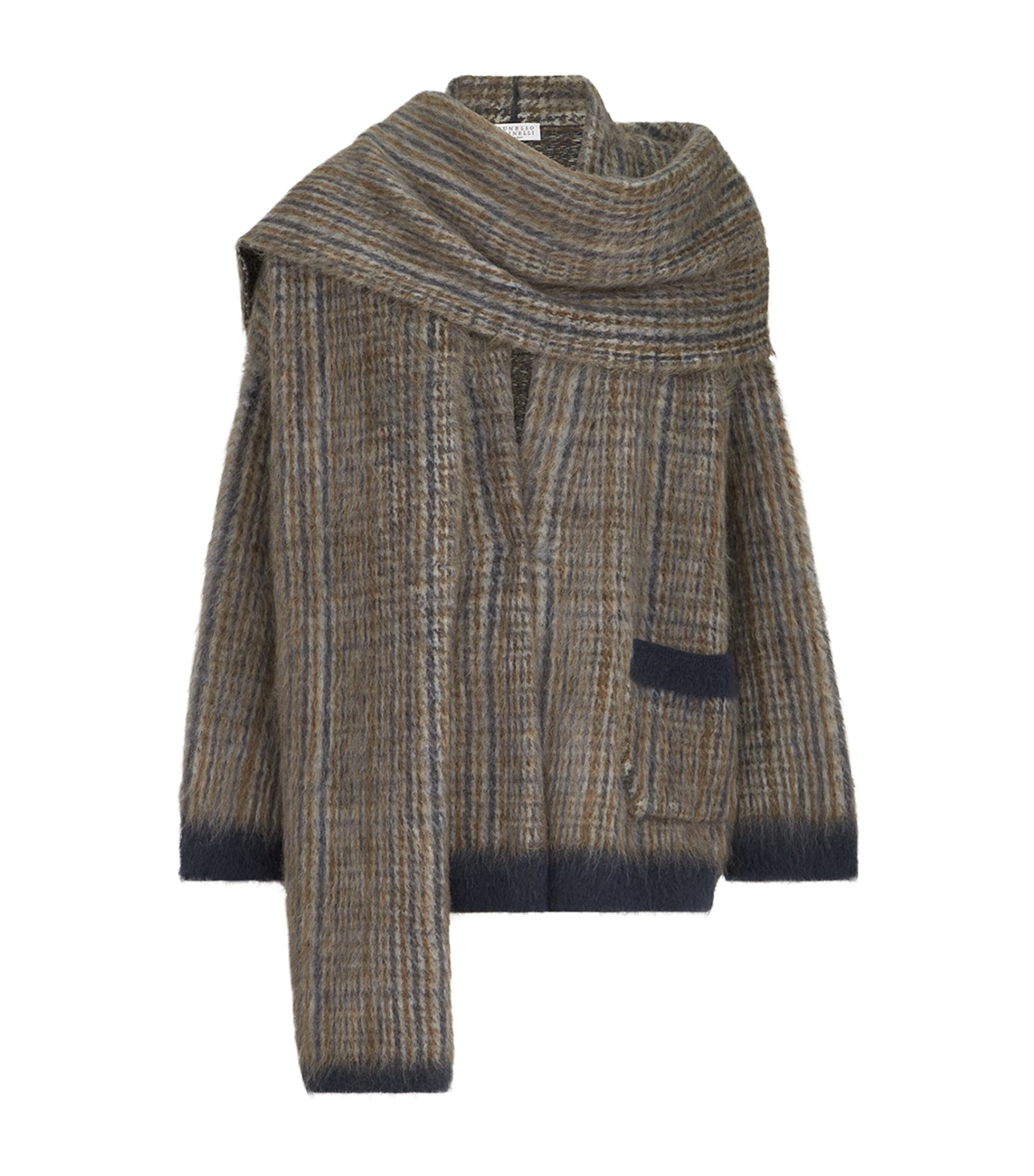 Brunello Cucinelli Womens Wool-Blend Scarf-Detail Jacket