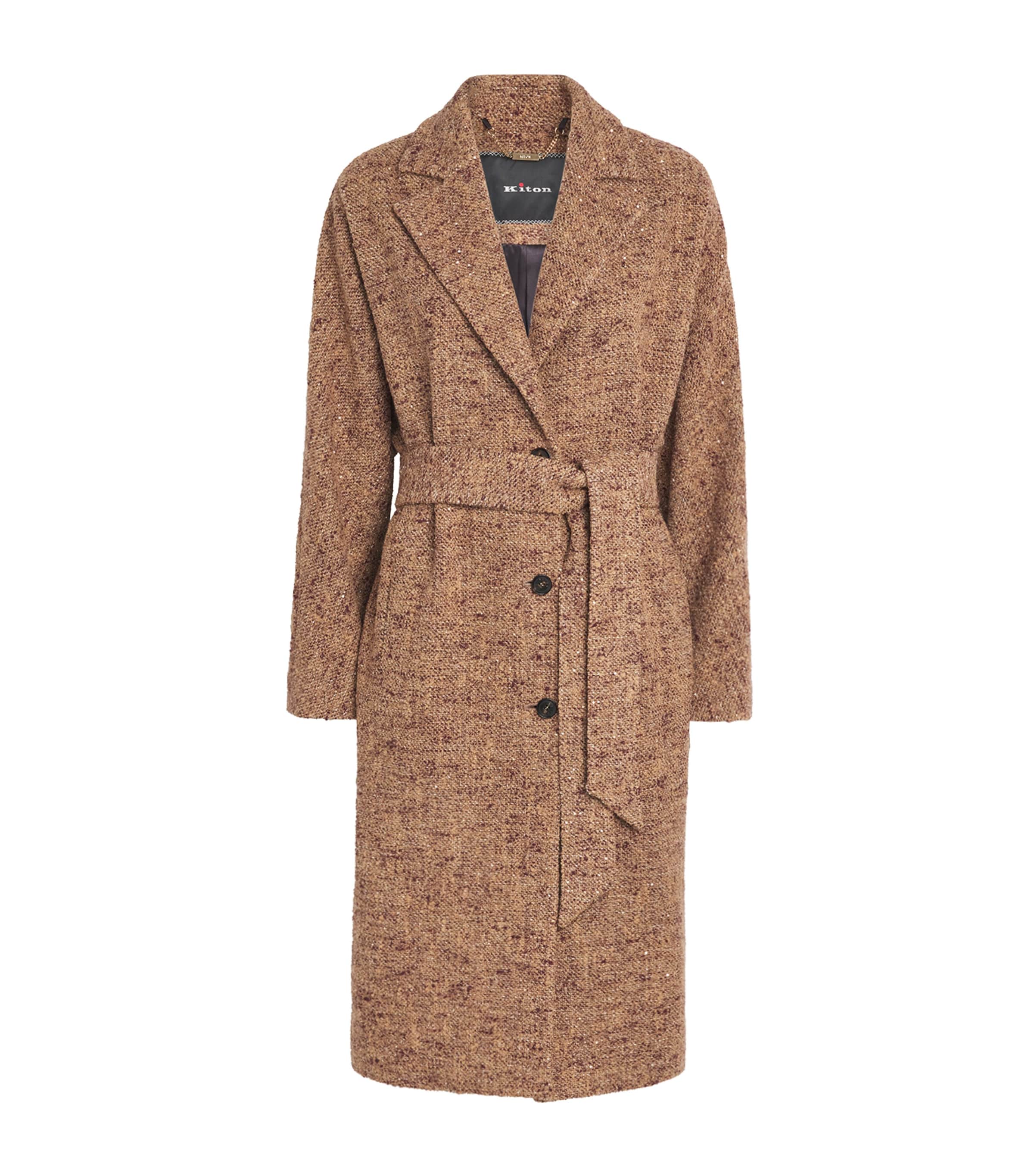 Kiton Womens Wool-Alpaca Single-Breasted Coat Beige / Burgundy