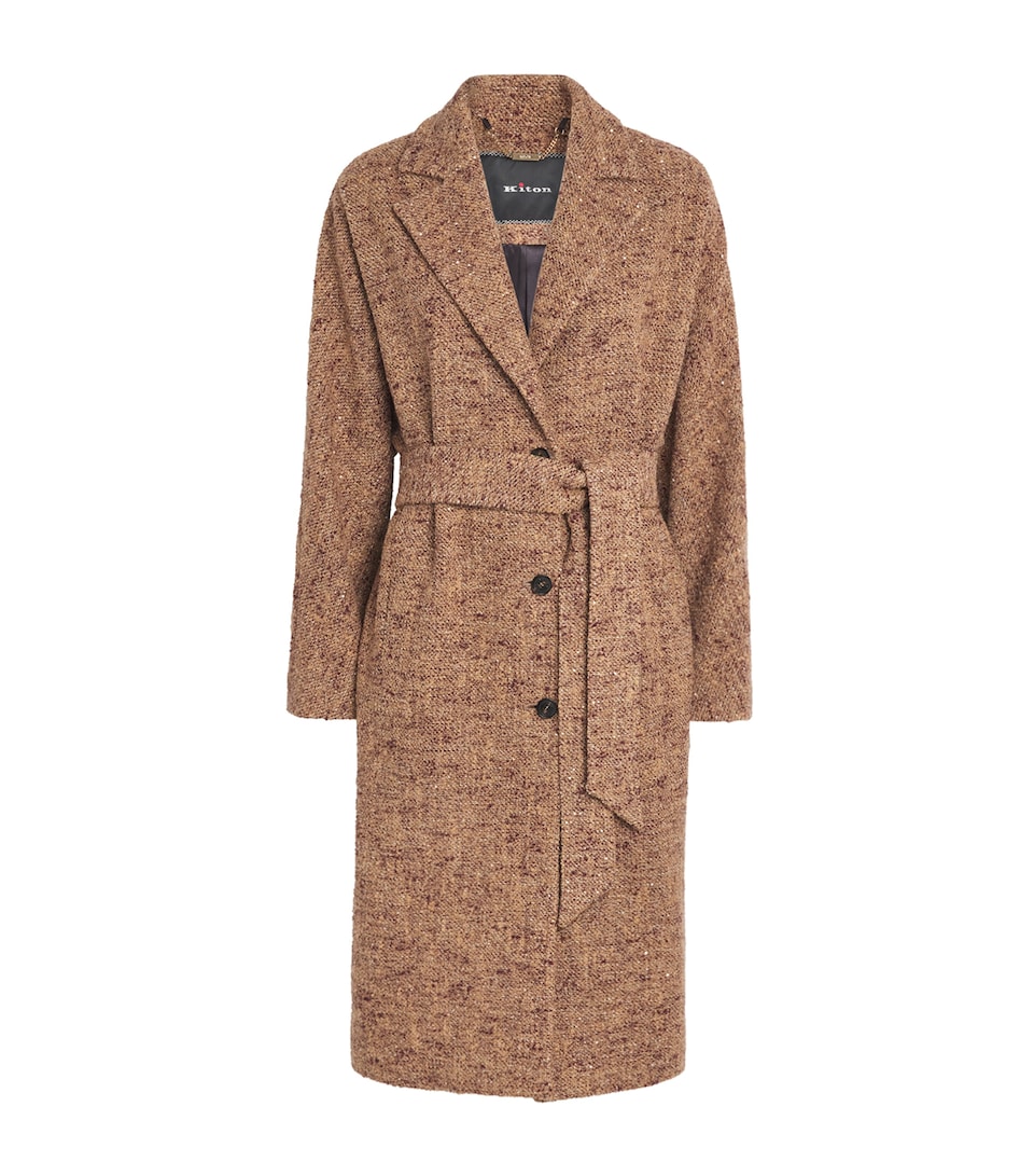 Kiton Womens Wool-Alpaca Single-Breasted Coat Beige / Burgundy