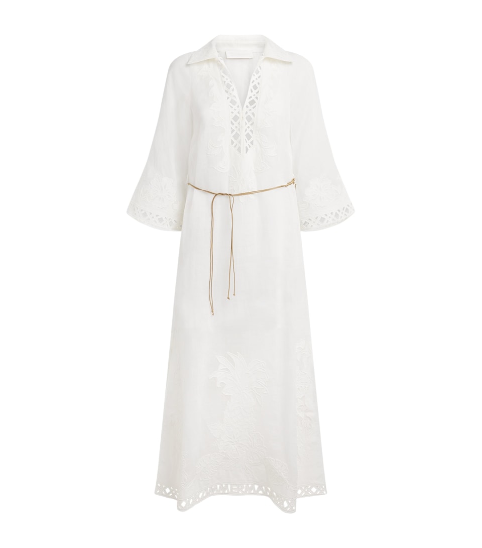 Zimmermann Womens Ramie Embroidered Indra Midi Dress Ivory