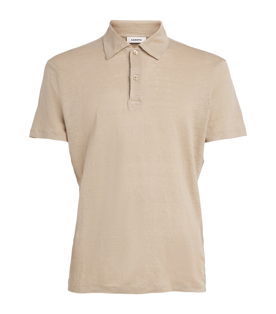 Sandro Paris Mens Linen Polo Shirt Sand