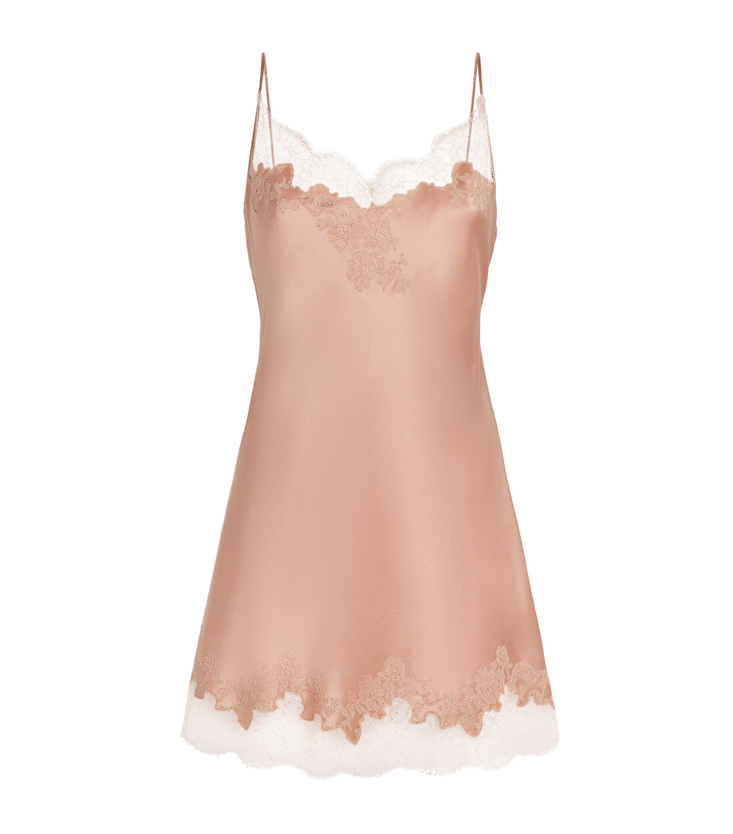 Carine Gilson Womens Silk Lace-Trim Slip Dress Beige Vision