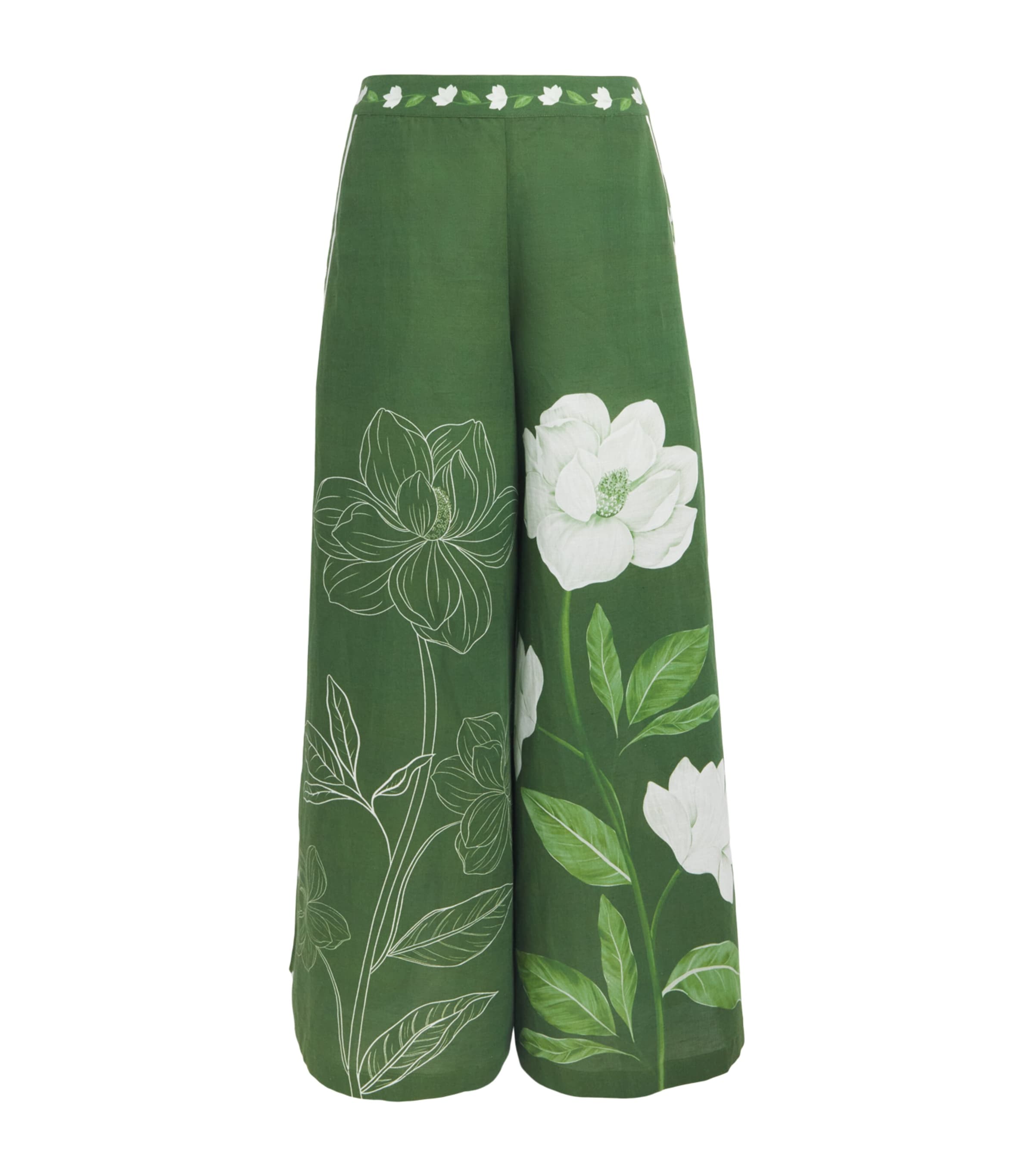 Verandah Womens Floral Wide-Leg Trousers Emrld Mgnolia Flrd P
