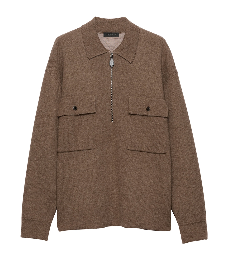 Prada Mens Cashmere Half-Zip Sweater Brown