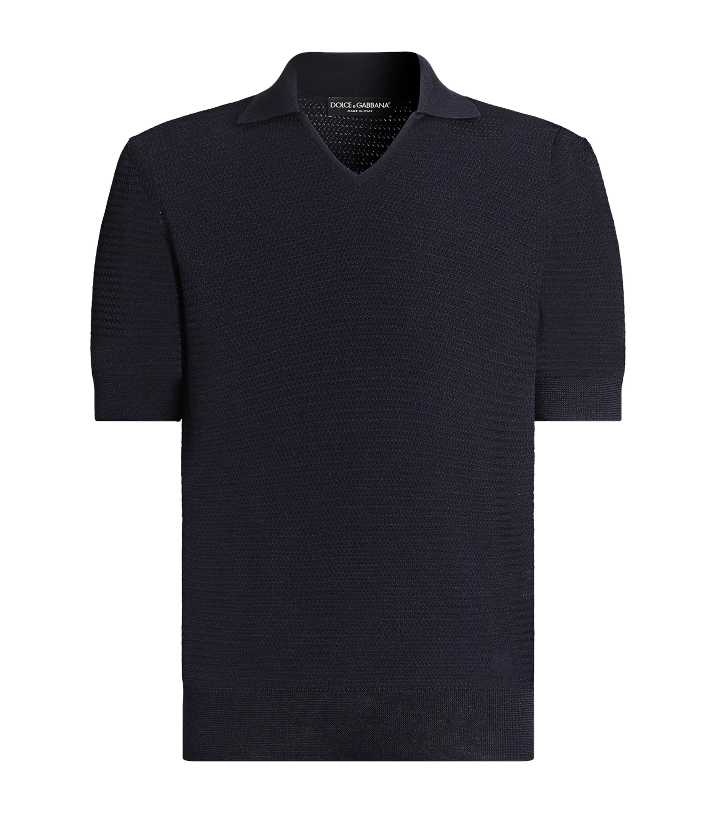 Dolce&Gabbana Mens Silk Knitted Polo Sweater Navy Blue