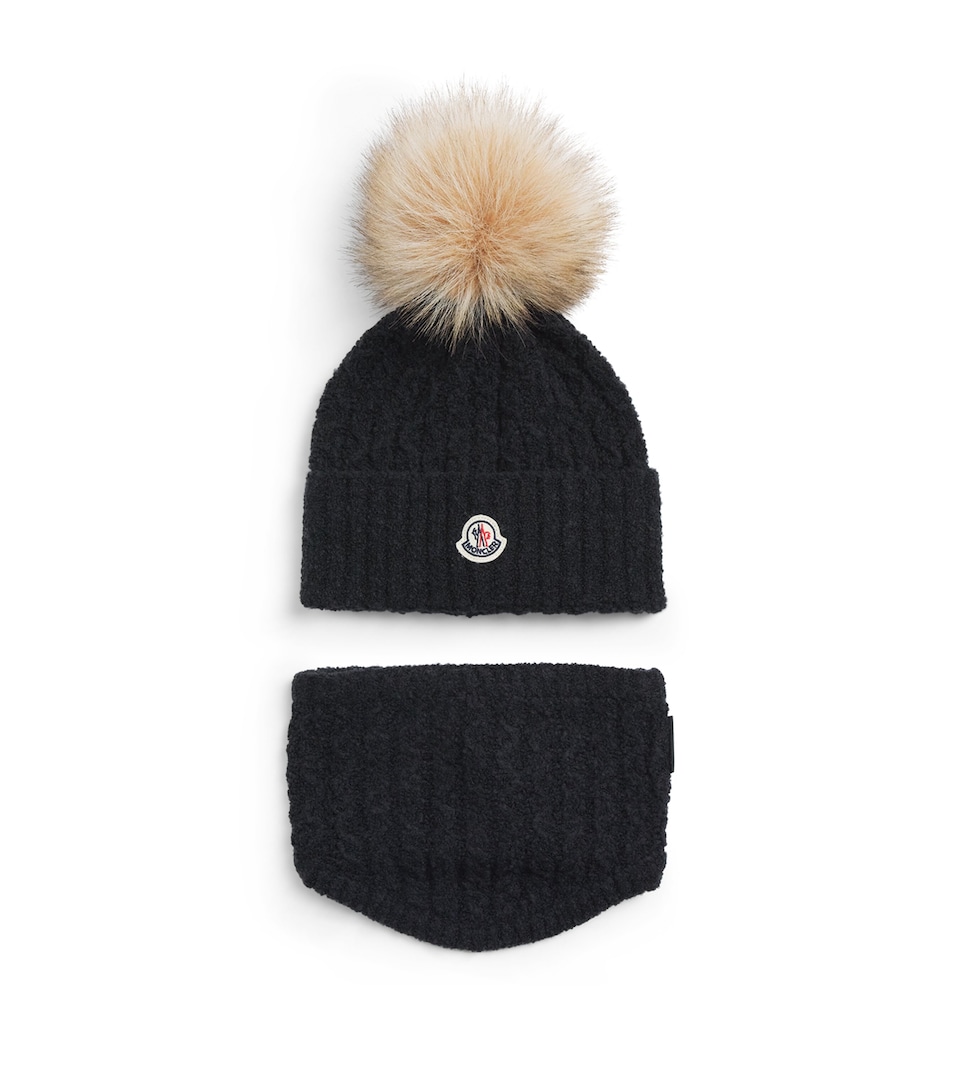 Moncler Enfant Virgin Wool-Blend Pom-Pom Beanie and Headband Set