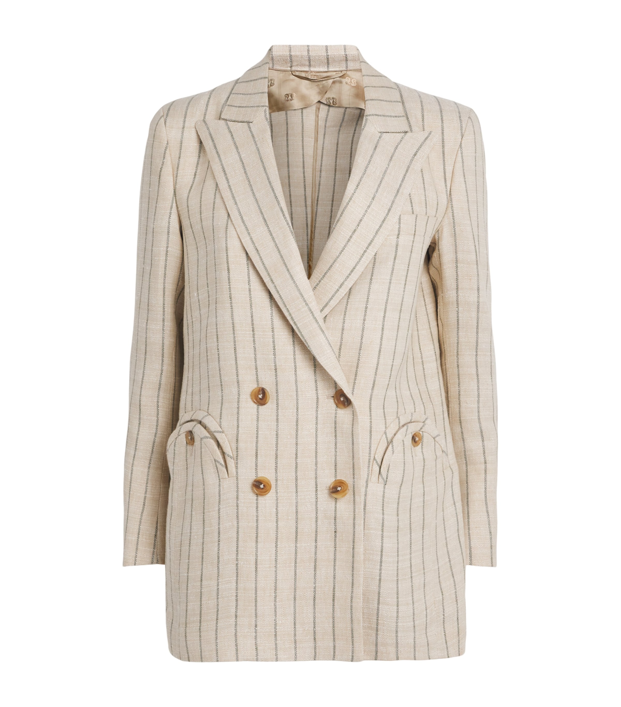 Blazé Milano Womens Linen-Blend Pinstripe Serene Blazer Tea