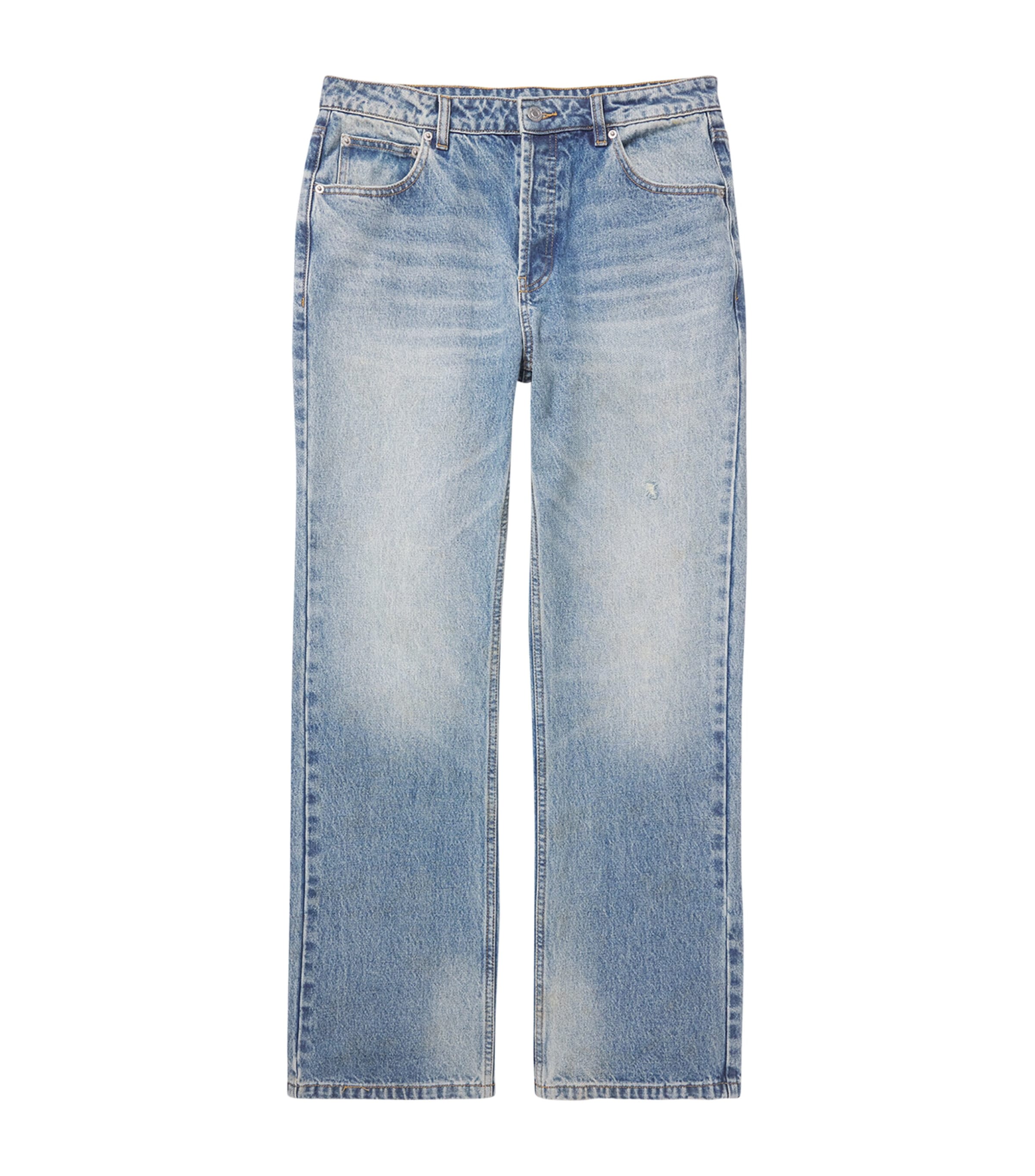 Cole Buxton Mens Distressed Straight Jeans Blue