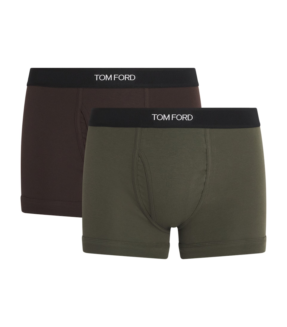 TOM FORD Mens Stretch-Cotton Logo Boxers (Pack of 2) Chocolate/milit