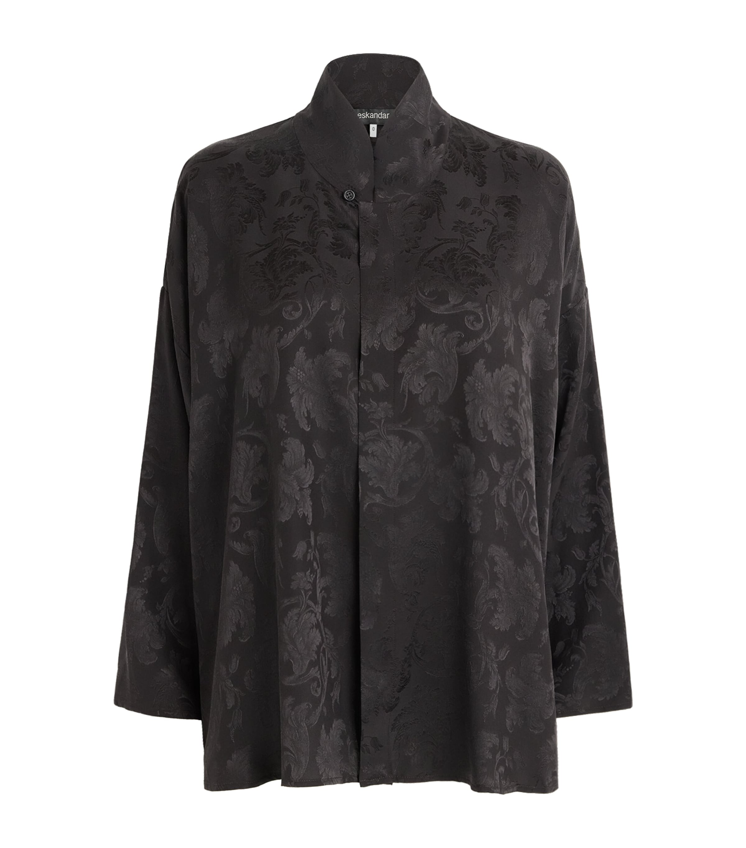 Eskandar Womens Silk Double-Stand Collar Shirt Espresso