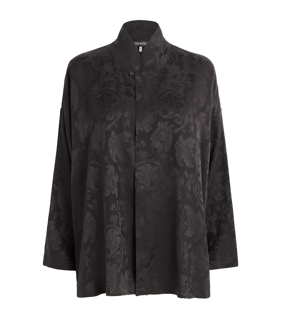 Eskandar Womens Silk Double-Stand Collar Shirt Espresso