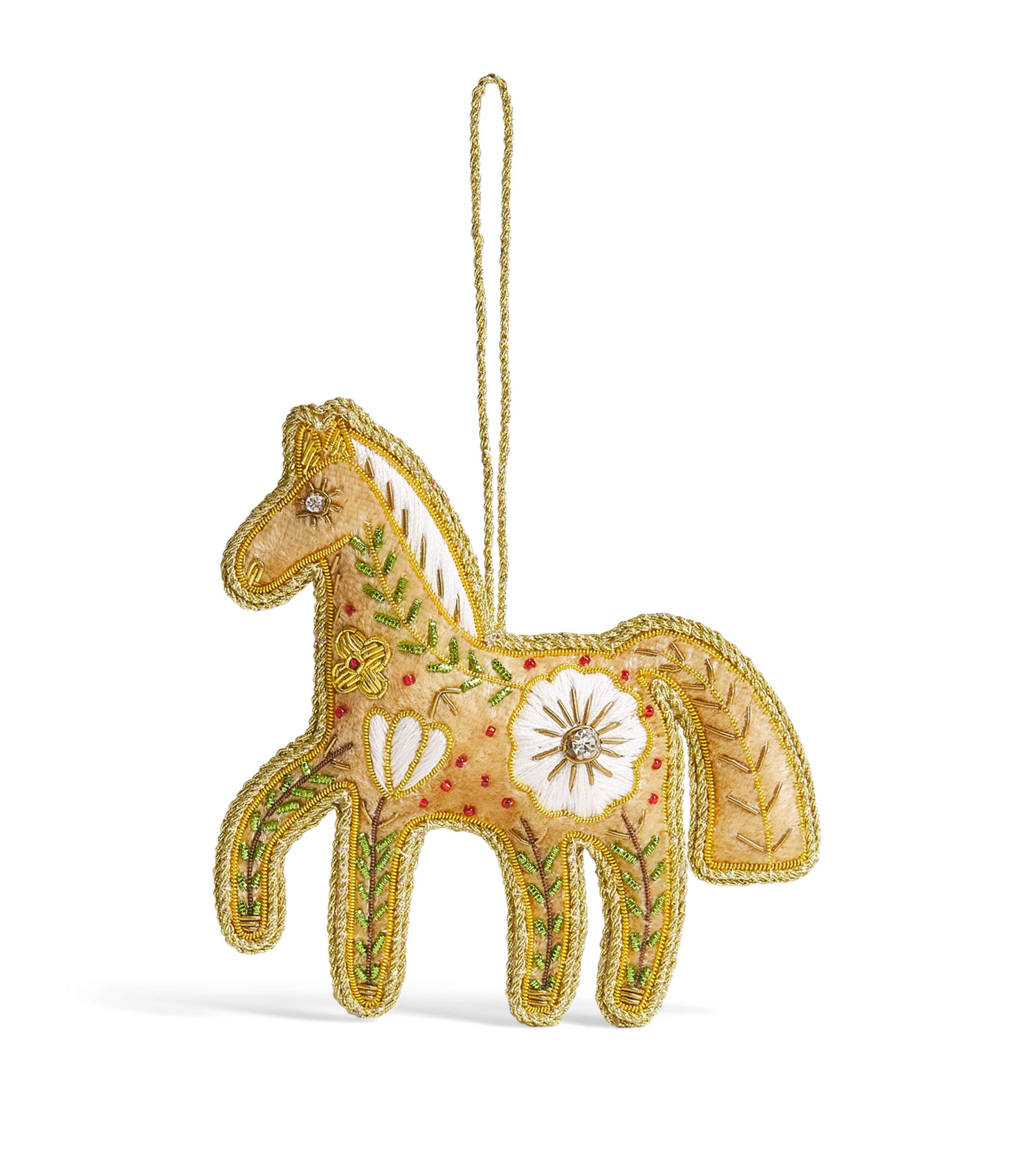 Tinker Tailor Velvet Embroidered Horse Tree Decoration Gold & White