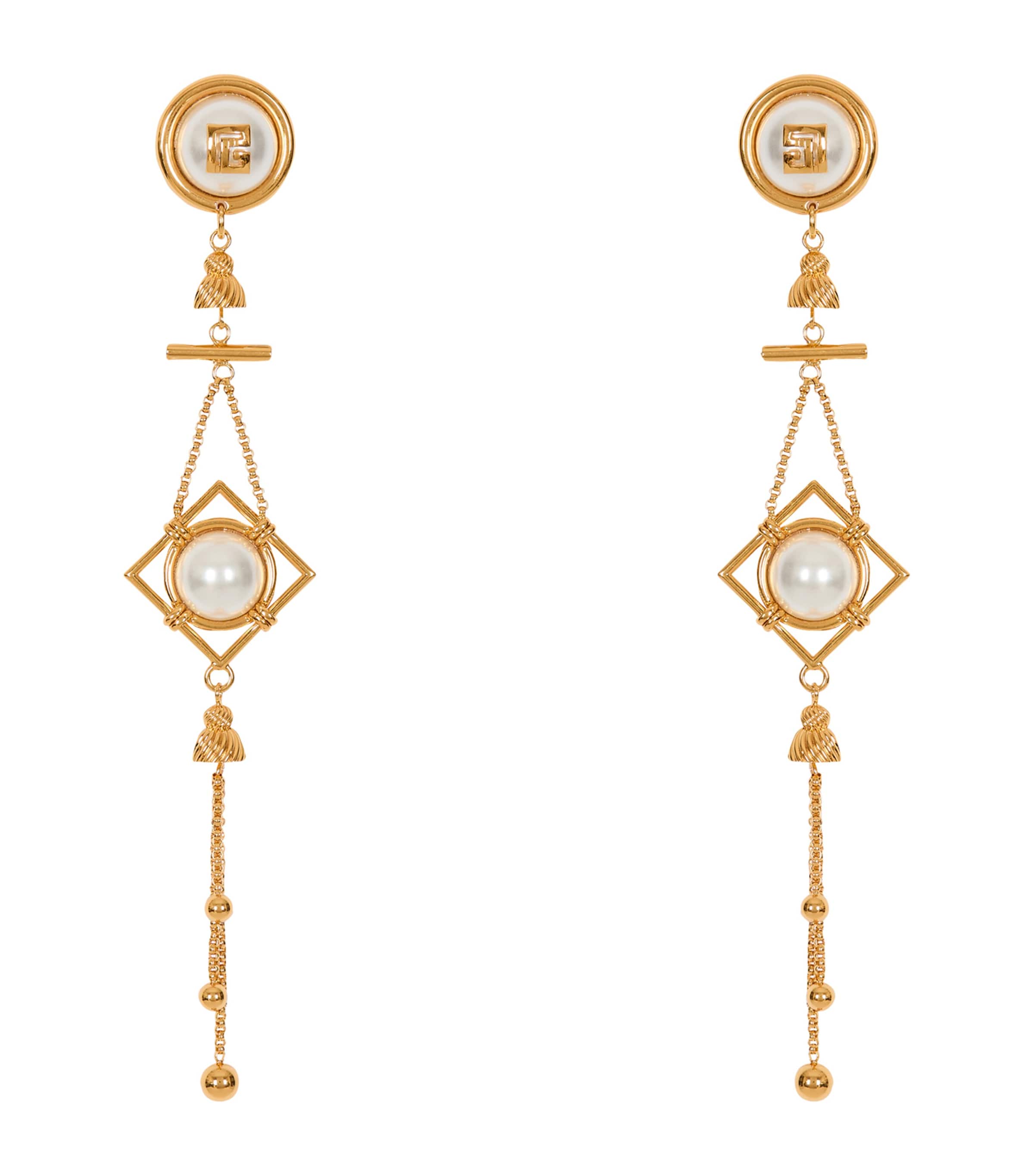 Balmain Monogram Pendant Earrings Oro/perle